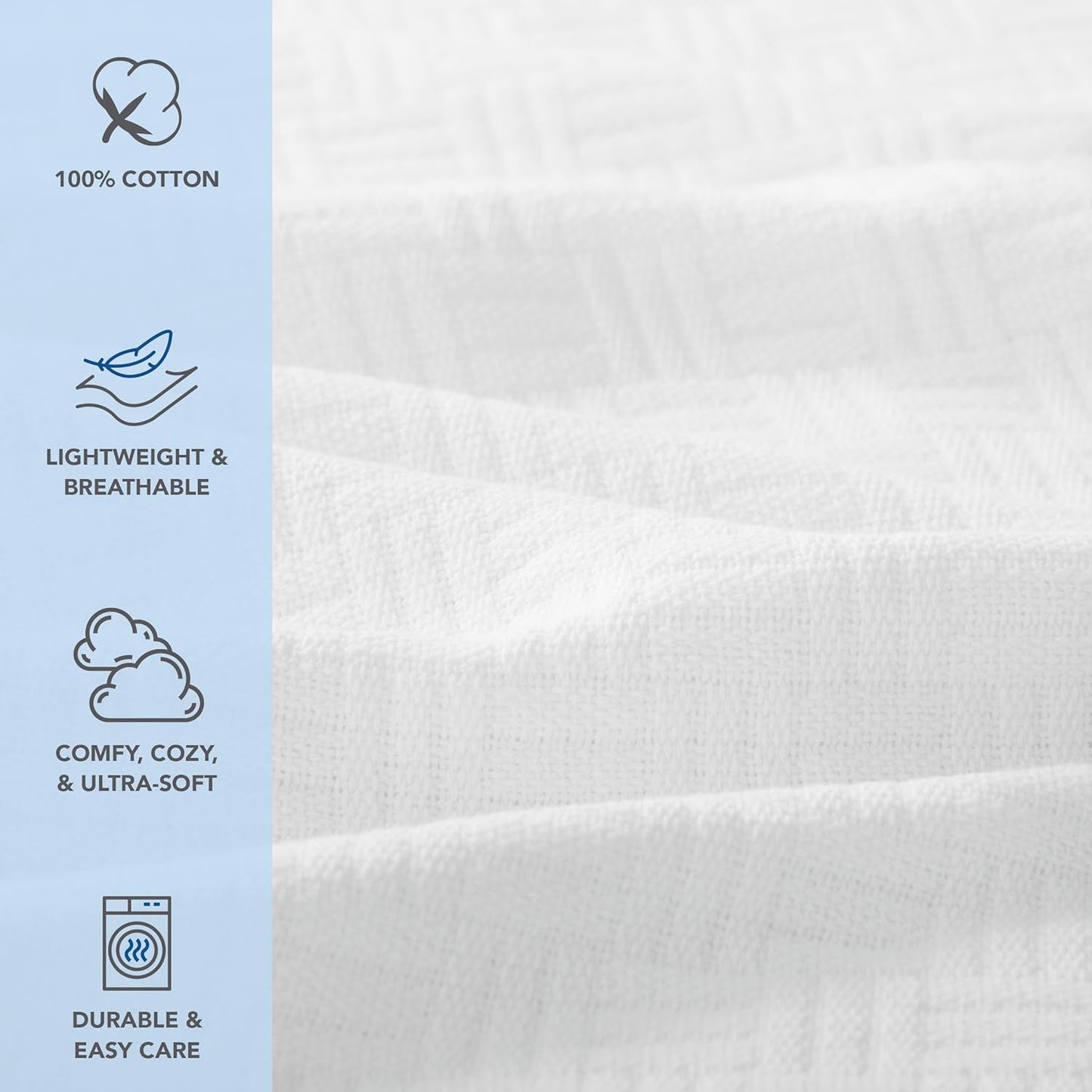 Arkwright Basket Weave King Blanket - 100% Ringspun Cotton All Season Blankets, Luxury Hotel Quality, Soft on Skin, Breathable, 300 GSM for Bed, Sofa, and Chair, 104 X 90 in, White
