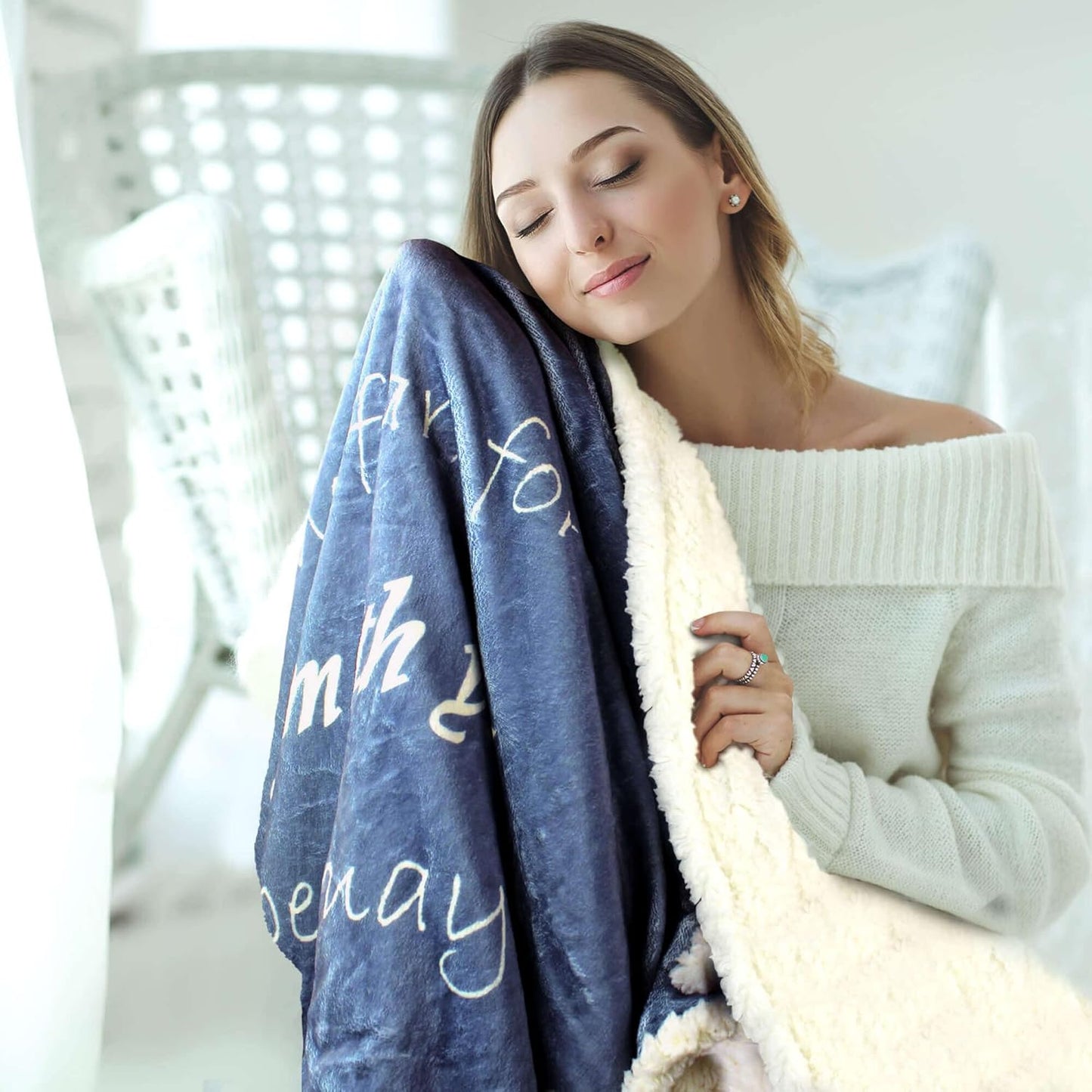 Compassion Warm Throw Sympathy Blanket - Double Layer 65x50 Throw Blankets - Soft Scripture Blue Throws for Couch & Bed - Healing Gifts for Women - Warm Bedspread for Bed