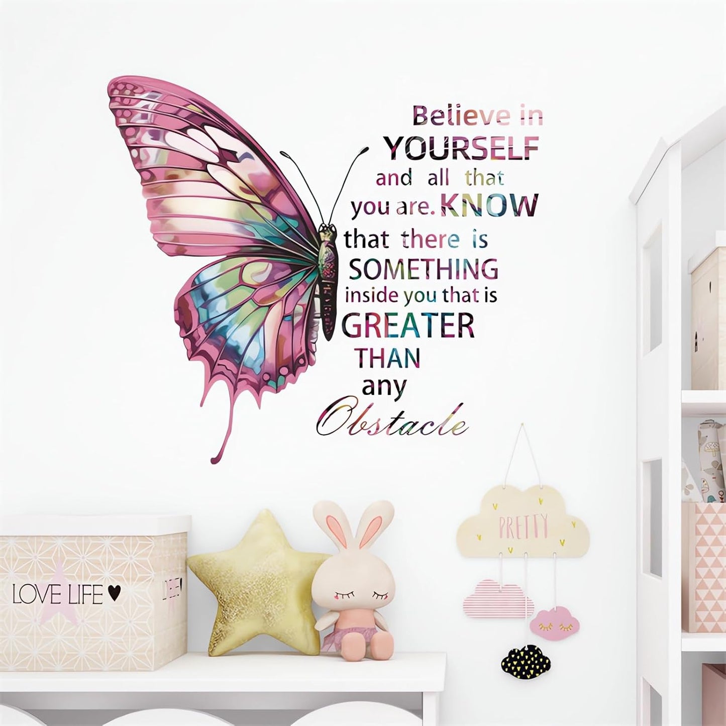 Colorful Butterfly Inspirational Quotes Wall Stickers, sacinora Motivational Wall Decals Removable Vinyl Peel and Stick for Boys Girls Living Room Bedroom Nursery Children's Room Art Decorations