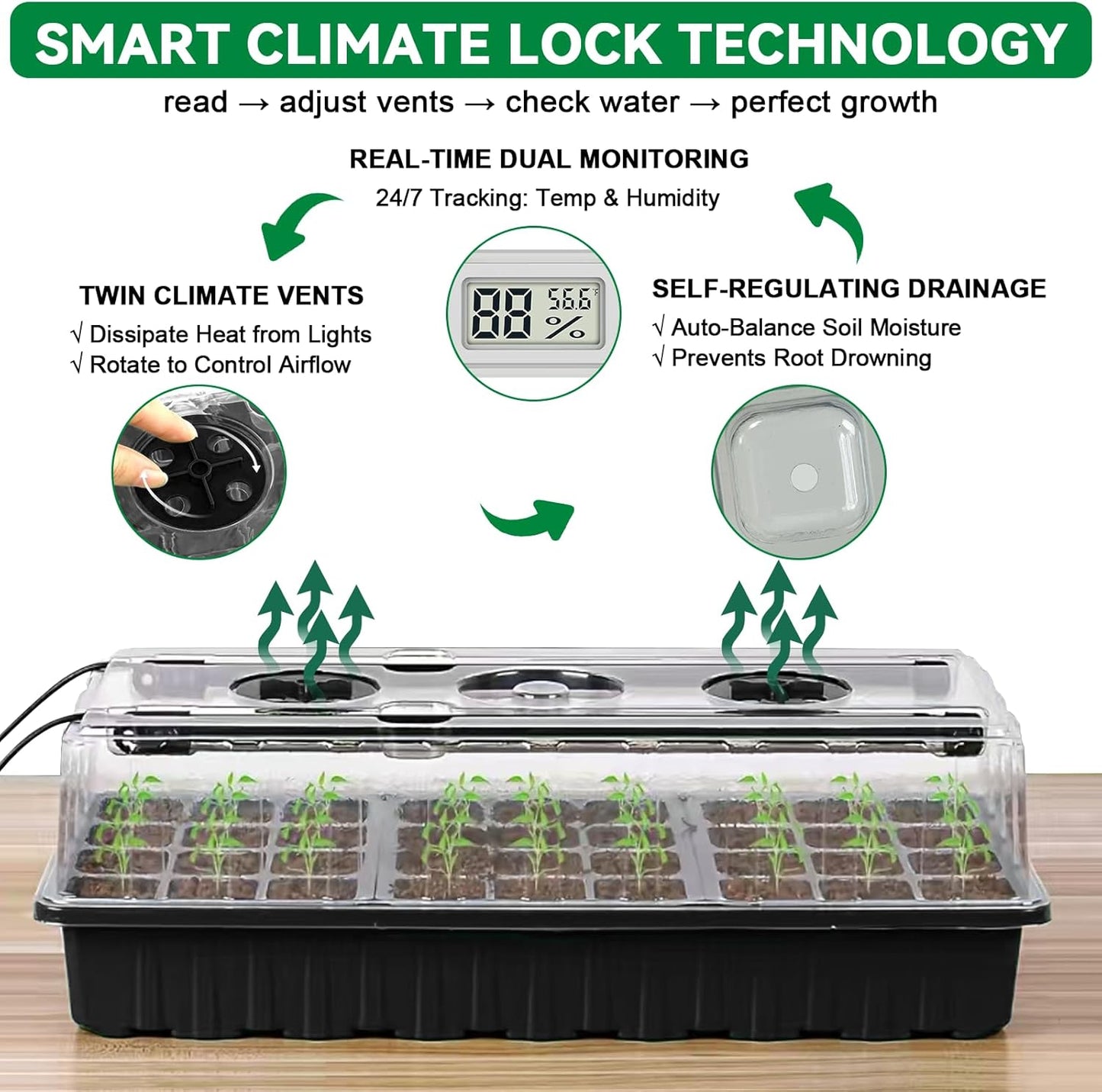 Seed Starter Tray with Grow Light,72-Cell Seed Starter Kit with Magnetic Hygrometer,Seed Germination Kit with Humidity Dome,User-Friendly Plant Germination Trays for Indoor Plants