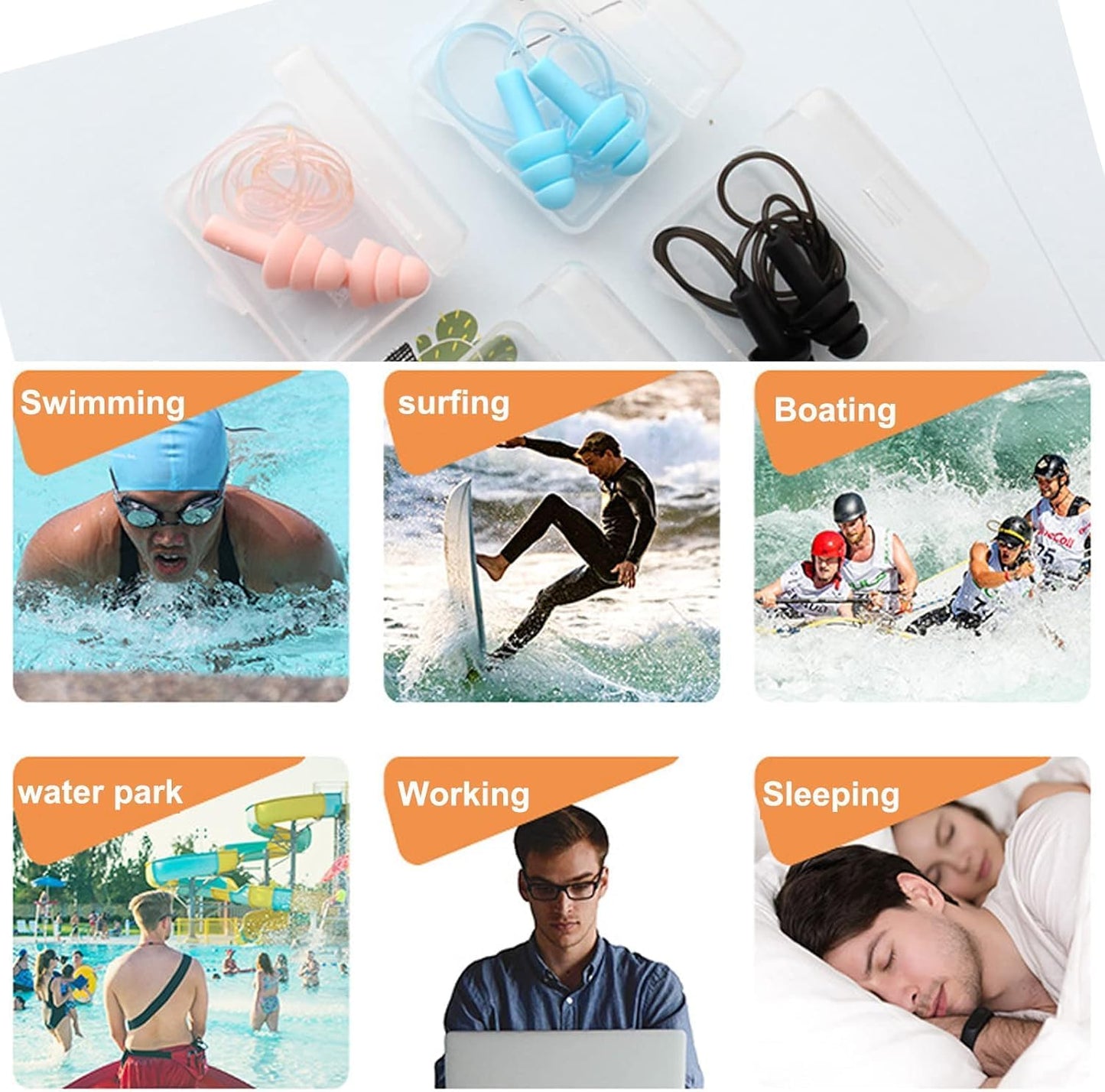 Ear Plugs for Swimming,Sleeping Noise Cancelling,Snoring,Shoting,Working, Reusable Silicone Earplugs, Super Soft Ear Plug for Noise Reduction, Ears Protection (6 Colors)