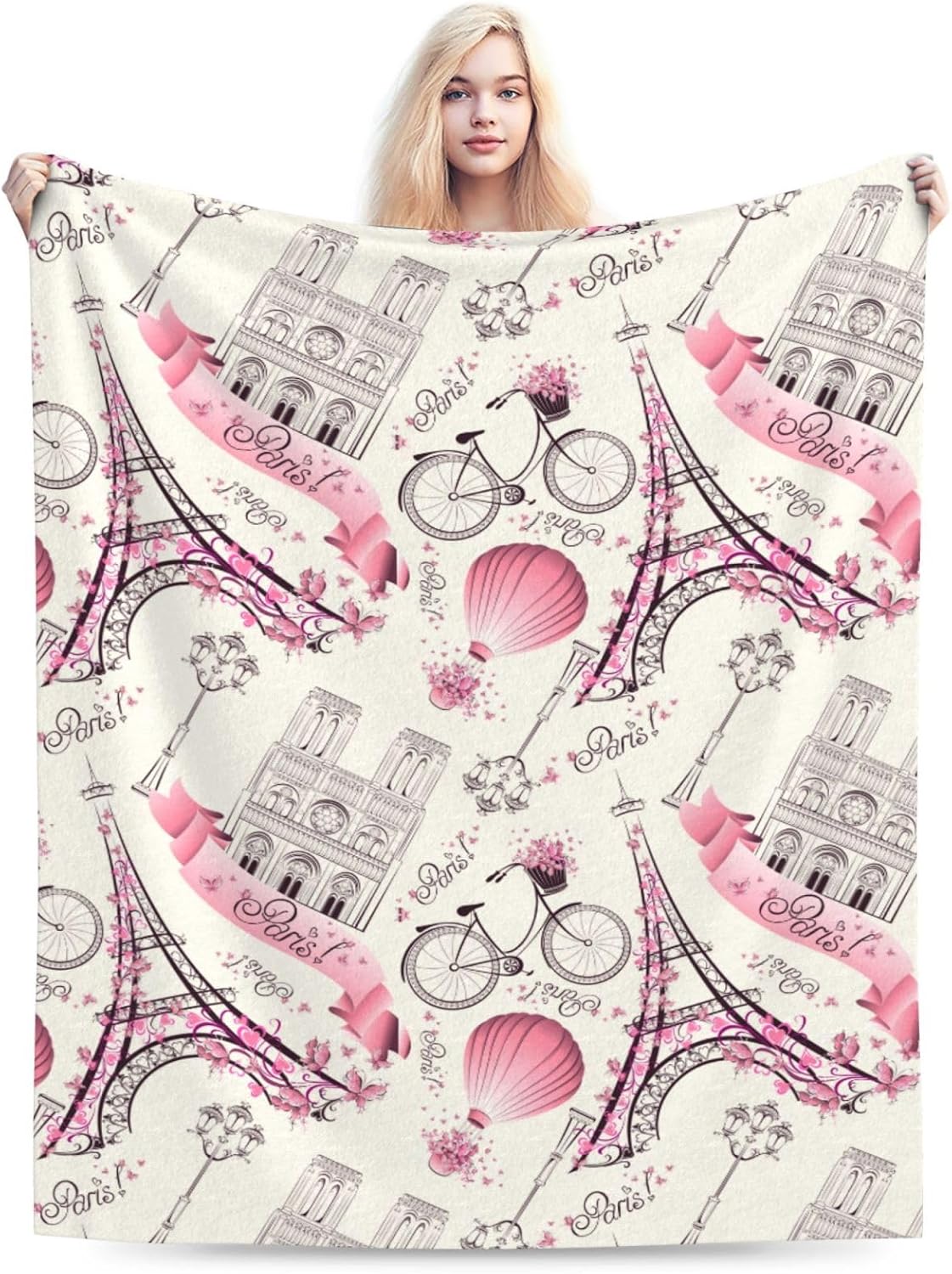 Paris Eiffel Tower Bed Blanket Ultra Soft Paris Valentine's Day Theme Throw Blanket All Season Warm Light Weight Cozy Plush Blankets for Home Bedroom Sofa Chair Travel, 40"X50"