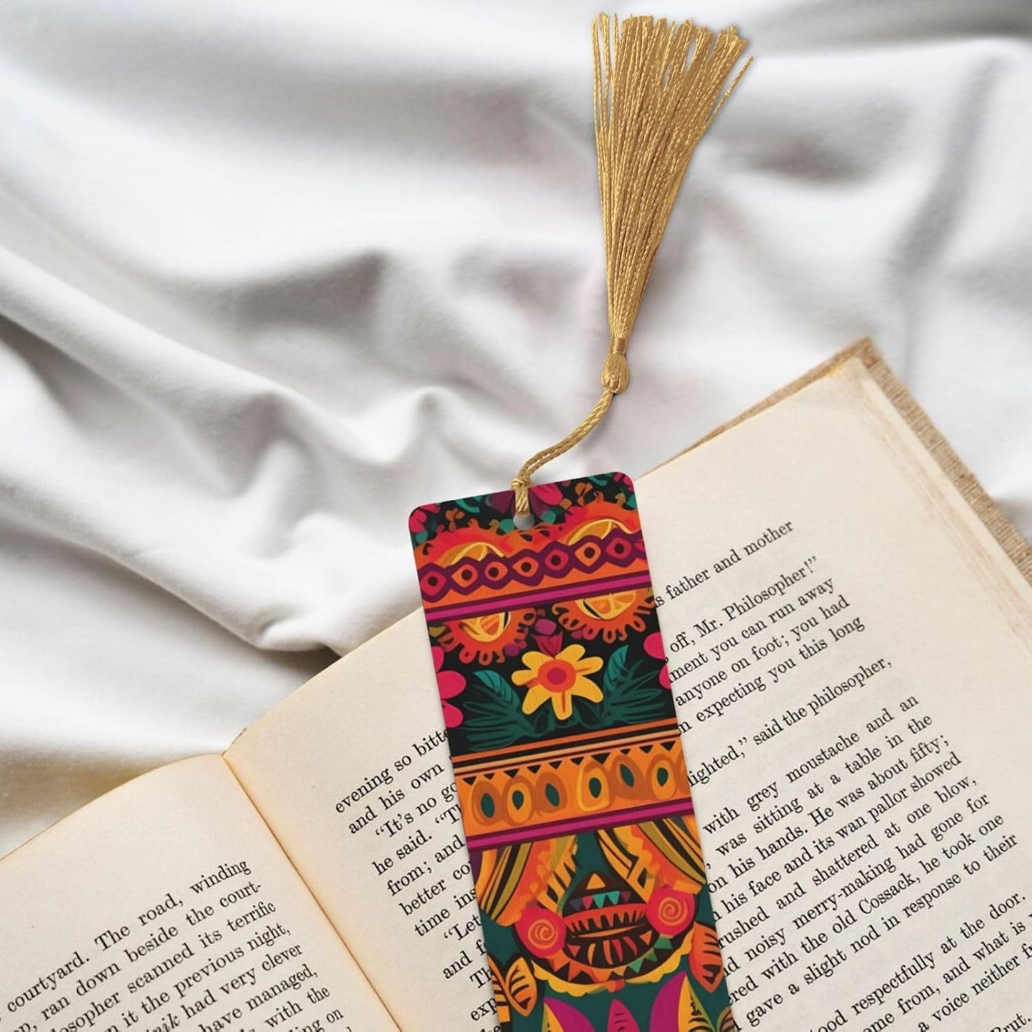 Mexican Folk Art Boho Bookmarks with Tassels, Wood Bookmark for Women Men Handmade Book Mark for Book Lovers, Reading Page Markers Wood Tags Ornaments Birthday Teachers Gift