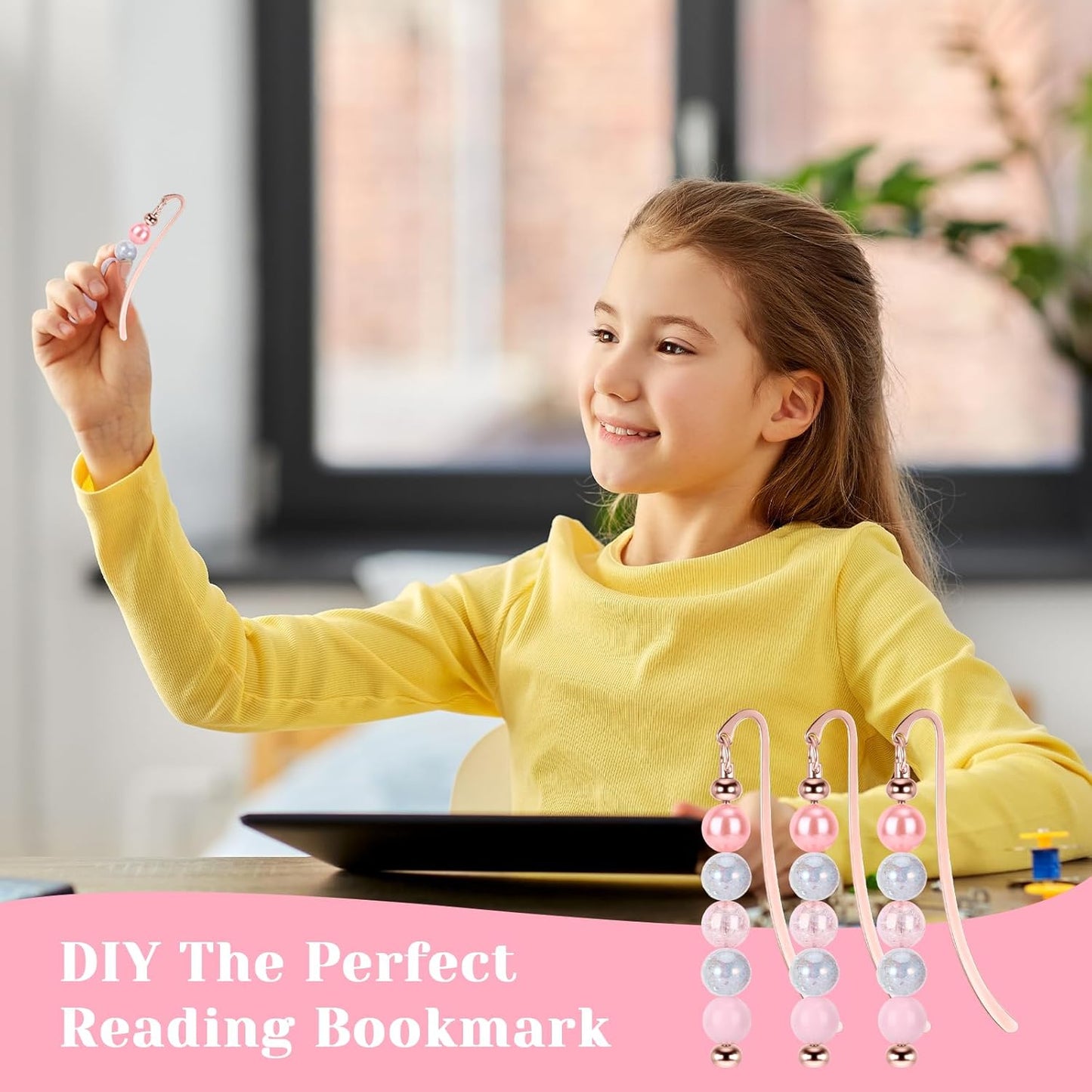 Beadable Bookmarks 24 Pcs Beaded Bookmark DIY Metal Blank Bar Bulk for DIY Bookmarks Beaded Craft Jewelry Pendant Charm Gift for Book Lover Student Teacher Office Supplies(Rose and Gold)