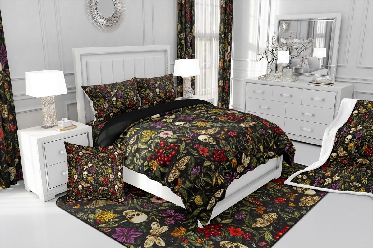 Feelyou Sugar Skull Sherpa Fleece Throw Blanket - Camo Gothic Skull Floral Plush - 40"x50" Botanic Fuzzy Blanket