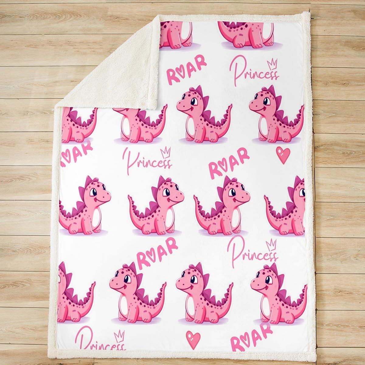 Dinosaur Girls Pink Dino Fleece Throw Blanket for Bed Sofa Couch Kids Cute Cartoon Jungle AnimalsPattern Sherpa Blanket Room Decor Baby 30"x40" Soft and Cozy Fuzzy