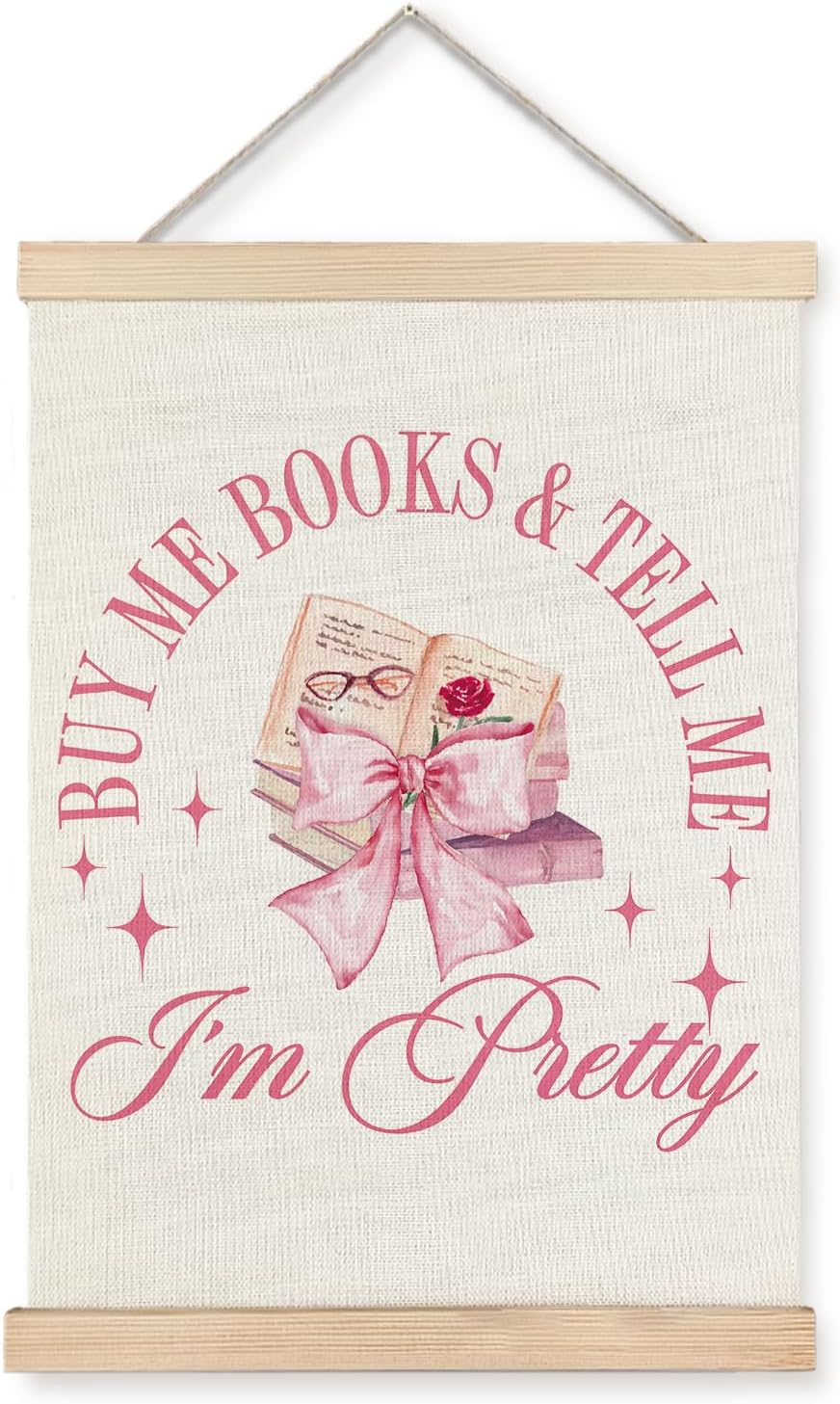 Exqcom Coquette Pink Bow Book Wall Art Poster, Reading Nook Decor, Book Club Decorations, Preppy Girly Pink Bookish Reading Aesthetic Posters for Reading Room Corner Library Classroom, 12x16 Inches