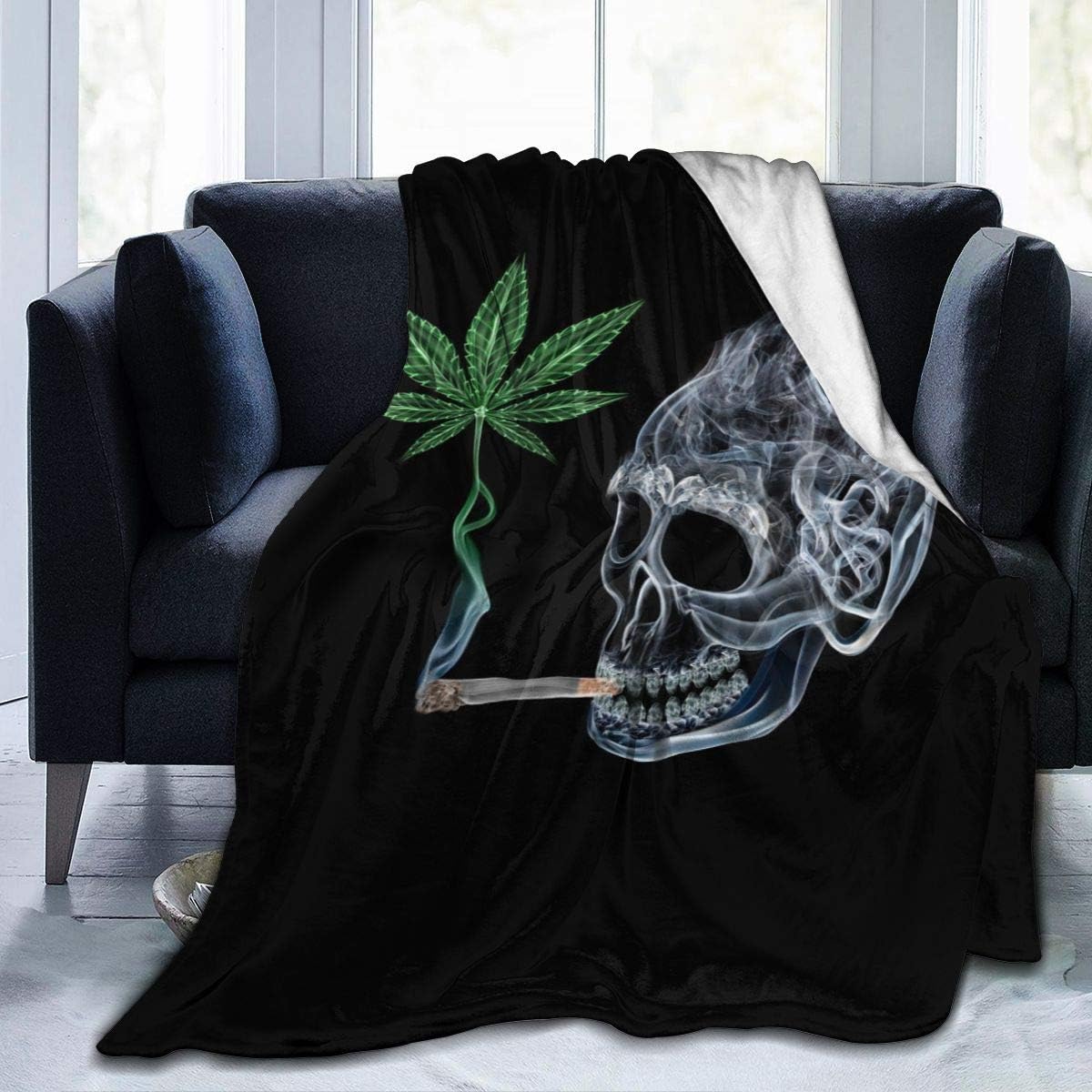 Marijuana Pot Leaf Weed Skull Smoking Fleece Blanket Throw Lightweight Blanket Super Soft Cozy Bed Warm Blanket for Living Room/Bedroom All Season (Color1, 60" × 50")