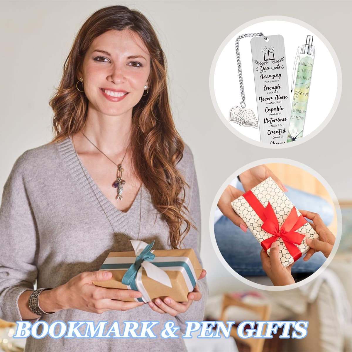 Bible Bookmark and Pen Gift Set with NFC – Inspirational Metal Bookmark with Scripture Verses, Engraved Ballpoint Pen, Gift Box, Christian Gift for Women Men Teachers Colleagues Friends