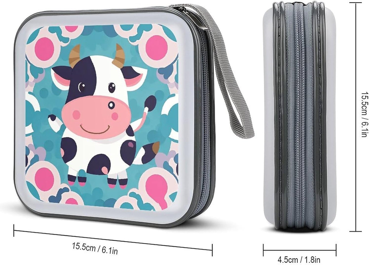 Cute Cow Polka Dot CD Case Portable Zipper CD Case 40 Capacity Hard Plastic DVD Cases Holder Large Storage Disc Wallet Bag for Car Home Travel DVD Collection Bag