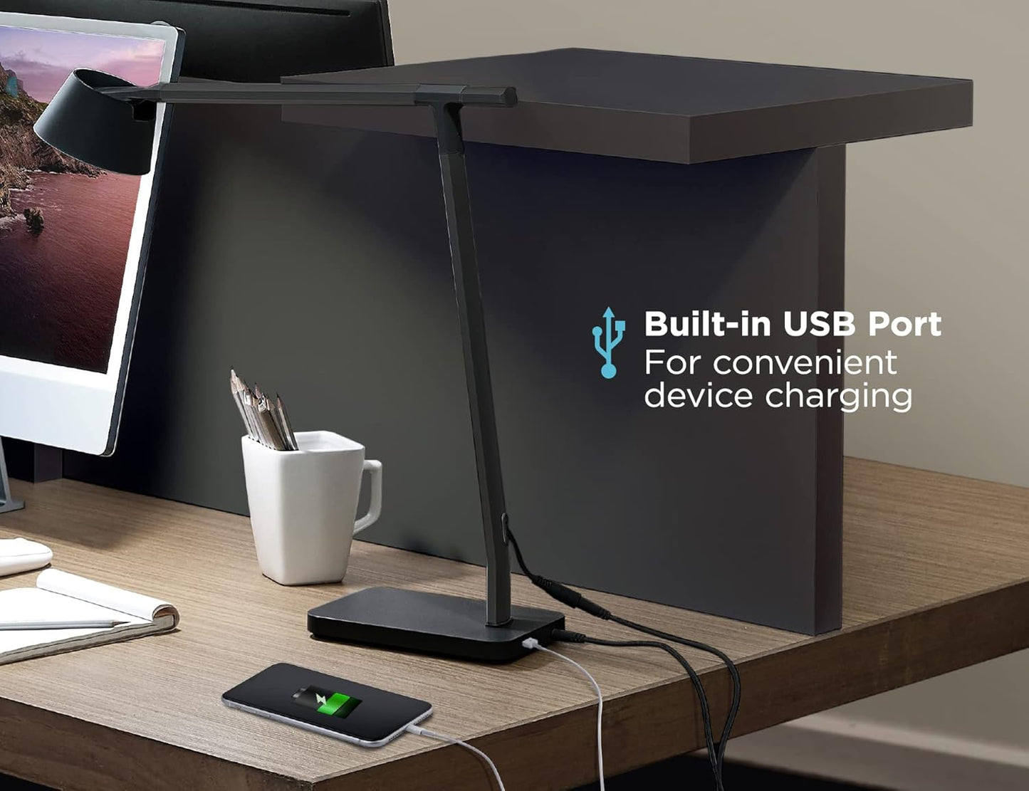 Bostitch Black+Decker Verve Designer Smart Desk Lamp, Compatible with Alexa, Auto-Circadian Mode, True White LED + 16M RGB Colors, USB Charging Port, Certified for Humans