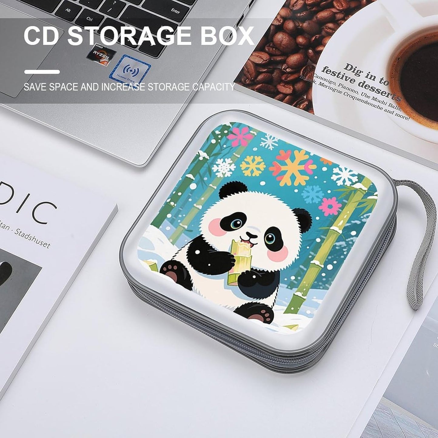 Color Snow Panda CD Case Portable Zipper CD Case 40 Capacity Hard Plastic DVD Cases Holder Large Storage Disc Wallet Bag for Car Home Travel DVD Collection Bag