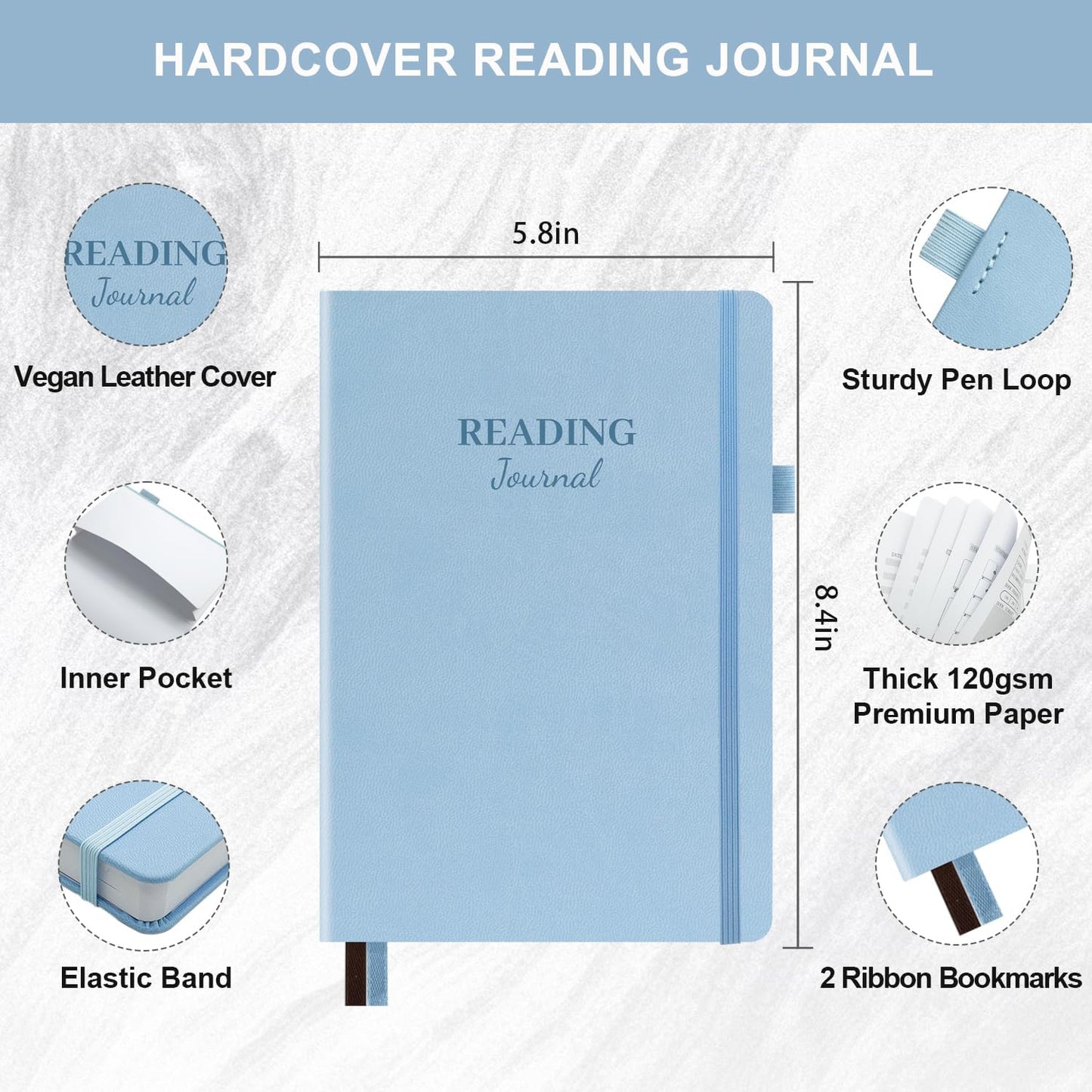 Reading Journal with 104 Book Reviews, Book Journal for Books Lovers & Readers - Review and Track Your Reading Progress, Reading Log Notebook Gift, A5, Blue