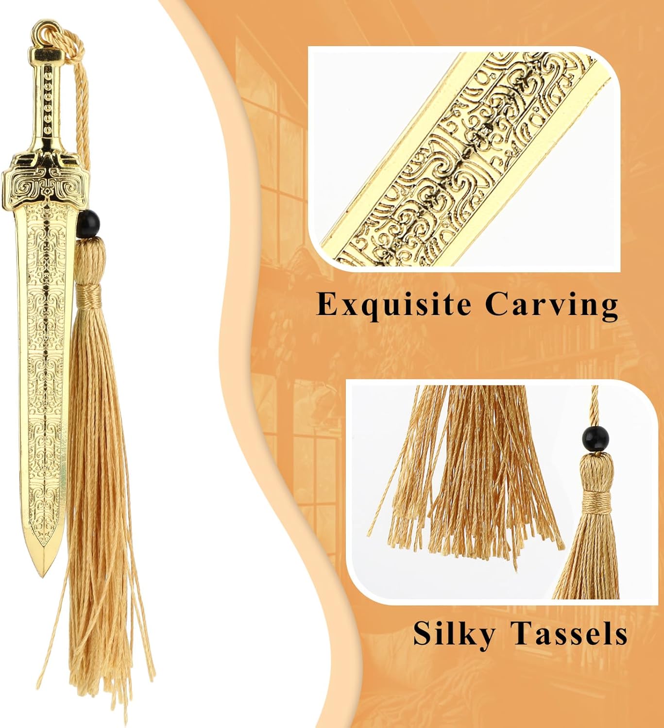 Sword Bookmark with Tassels Metal Book Mark Vintage Bookmark for Men Women Office School Home Library Bookstore