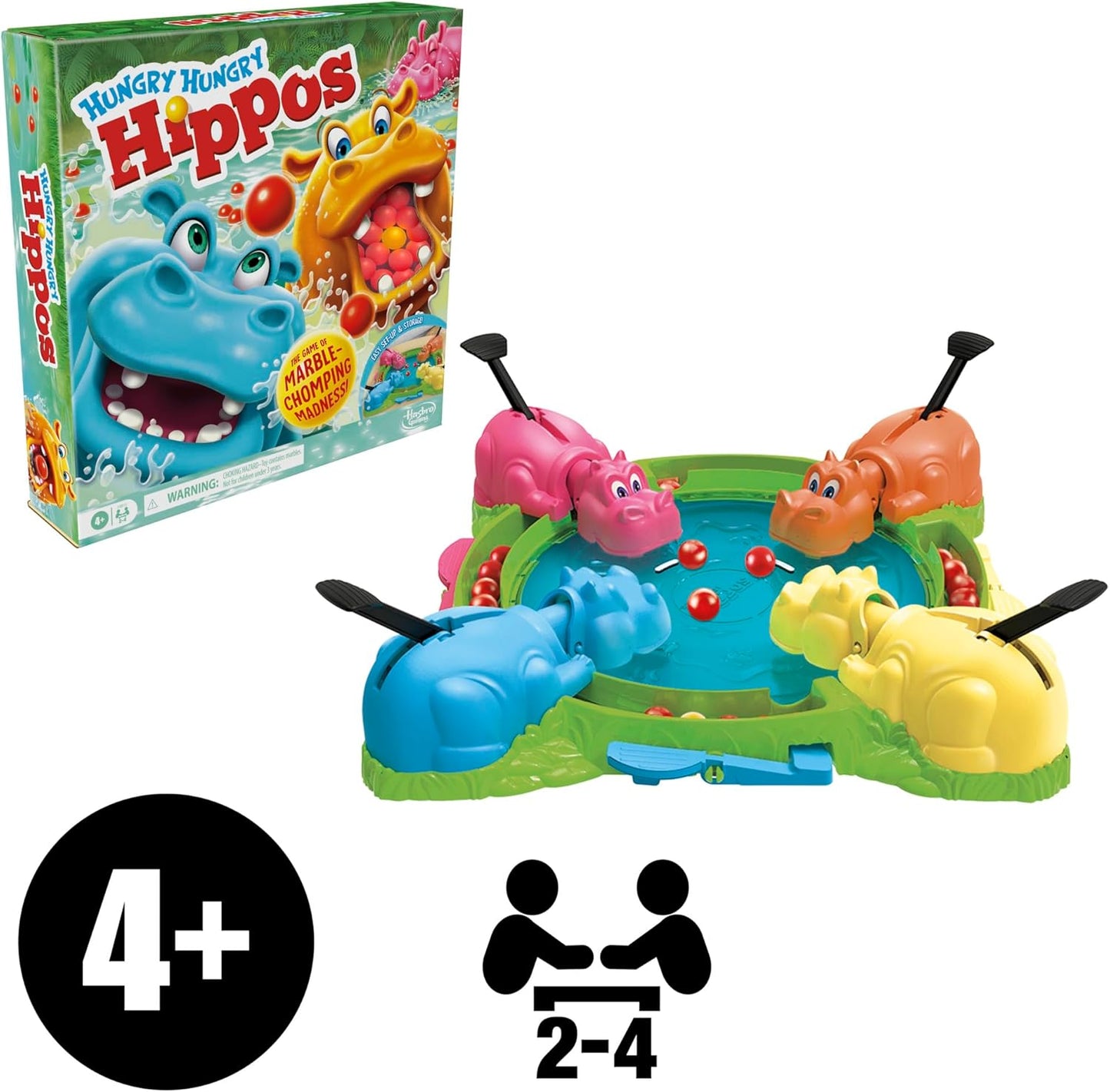 Hasbro Gaming Hungry Hungry Hippos Game for Preschoolers | Instant Marble Relaunch, Easy Set-Up & Storage| Ages 4 and Up | 2 to 4 Players | Kids Games