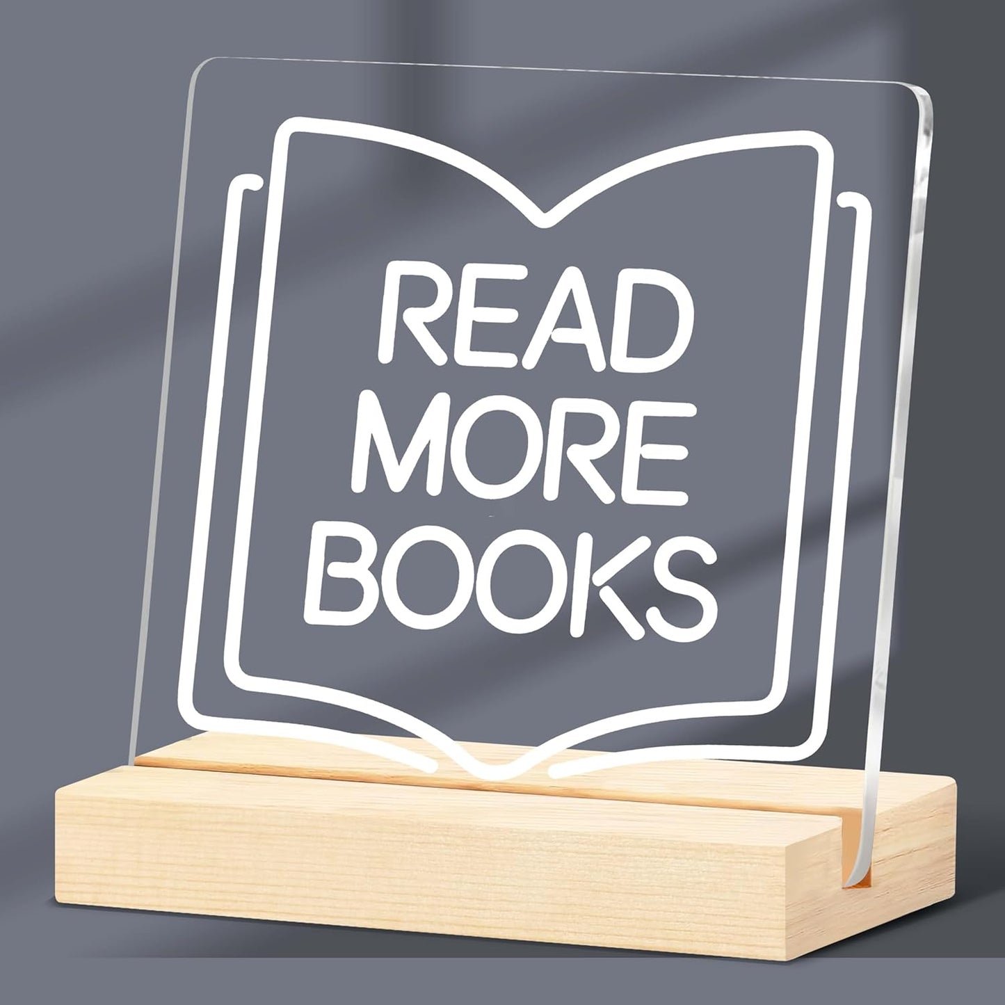 Read More Books - Reading Sign 4"x4" with Wooden Stand - Decor for Classroom, Library, Reading Room, Book Shelf, etc. - Gifts for Back-to-School Season, Christmas, etc.(006)