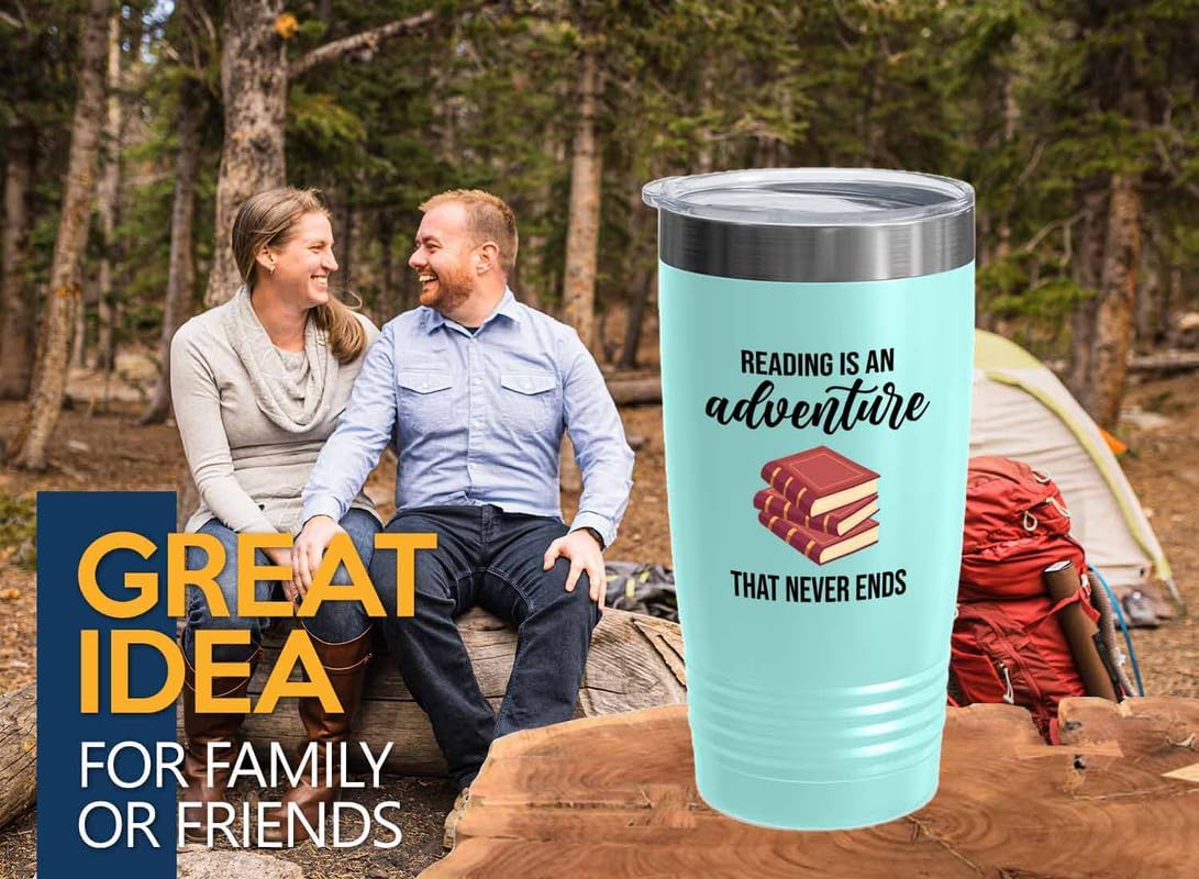 Bookish Tumbler 20oz Teal -Reading is an adventure - Novel enthusiast Book Club Librarian Book Lover Writer Reader Bibliophile