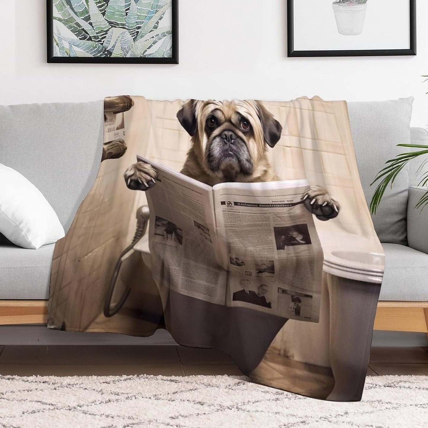 Throw Blanket Soft Plush Fleece Blanket Ultra-Soft Micro Throws Dog Reading The Newspaper Throw Blanket Lightweight Warm Bed Blankets Cozy Sofa Decorative Throws for Couch All Seasons