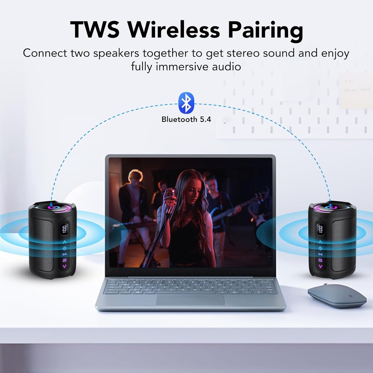 aowoka Bluetooth Speaker, 2026 Portable Wireless Speakers with Led Light, Bluetooth 5.4, 15H Playtime, Enhanced Bass, IPX7 Waterproof, Outdoor Speaker for Travel, Sport, Party, Biking.