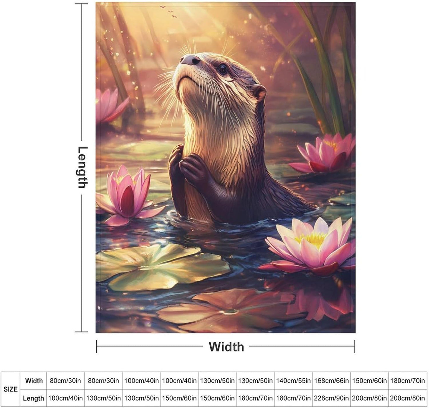 Otter Lotuses Throw Blanket for Couch Bed Plush Cozy Fuzzy Flannel Blanket for All Season 50"x60"