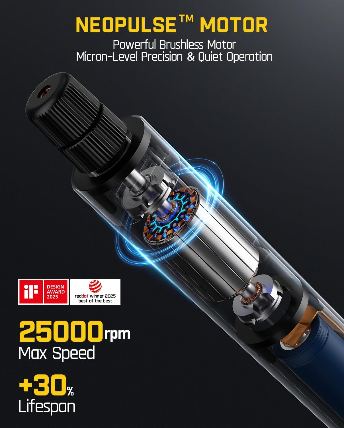 Fanttik F2 Master Mini Cordless Rotary Tool Kit, NeoPulse Motor, 5 Speed, 25000 RPM, Revostor Hub, 35 Accessories, Engraving Pen, for 3D Printer Sanding, Polishing, Drilling, Carving, DIY Crafts