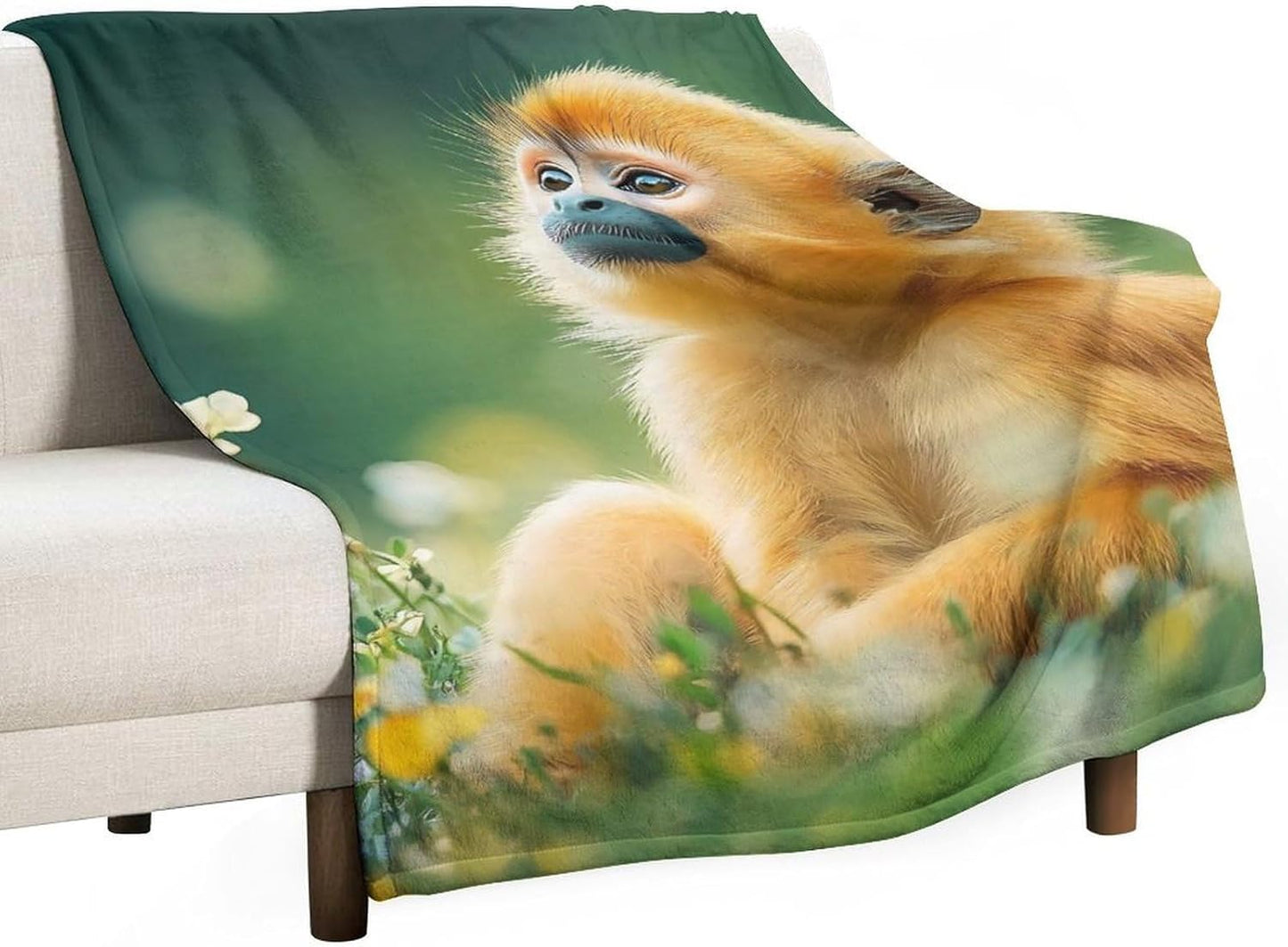 Wildlife Baboon Monkey Animal Throw Blanket for Couch Bed Plush Cozy Fuzzy Flannel Blanket for All Season 55"x70"