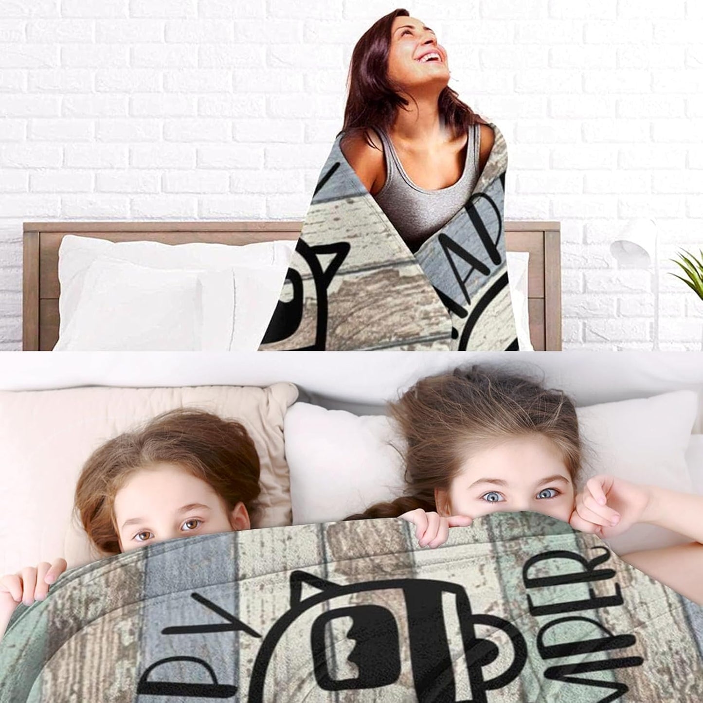 Syhonic Travelling Camping Blanket for Happy Camper Throw Blanket for Sofa Couch, Vintage Camping Theme Flannel Blanket for RV Farmhouse Living Room Bedroom Decor 50"x40"