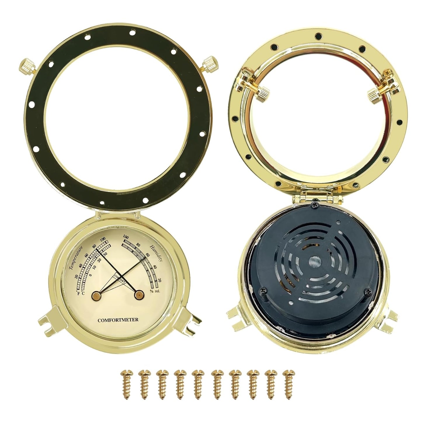 THALASSA 3.8" Boat Hygrometer Thermometer Marine Thermo-Hygrometer – Compact, Flush-Mounted Copper Alloy for Boats Yachts & Ships, Ensures Optimal Air Quality & Equipment Protection in Marine