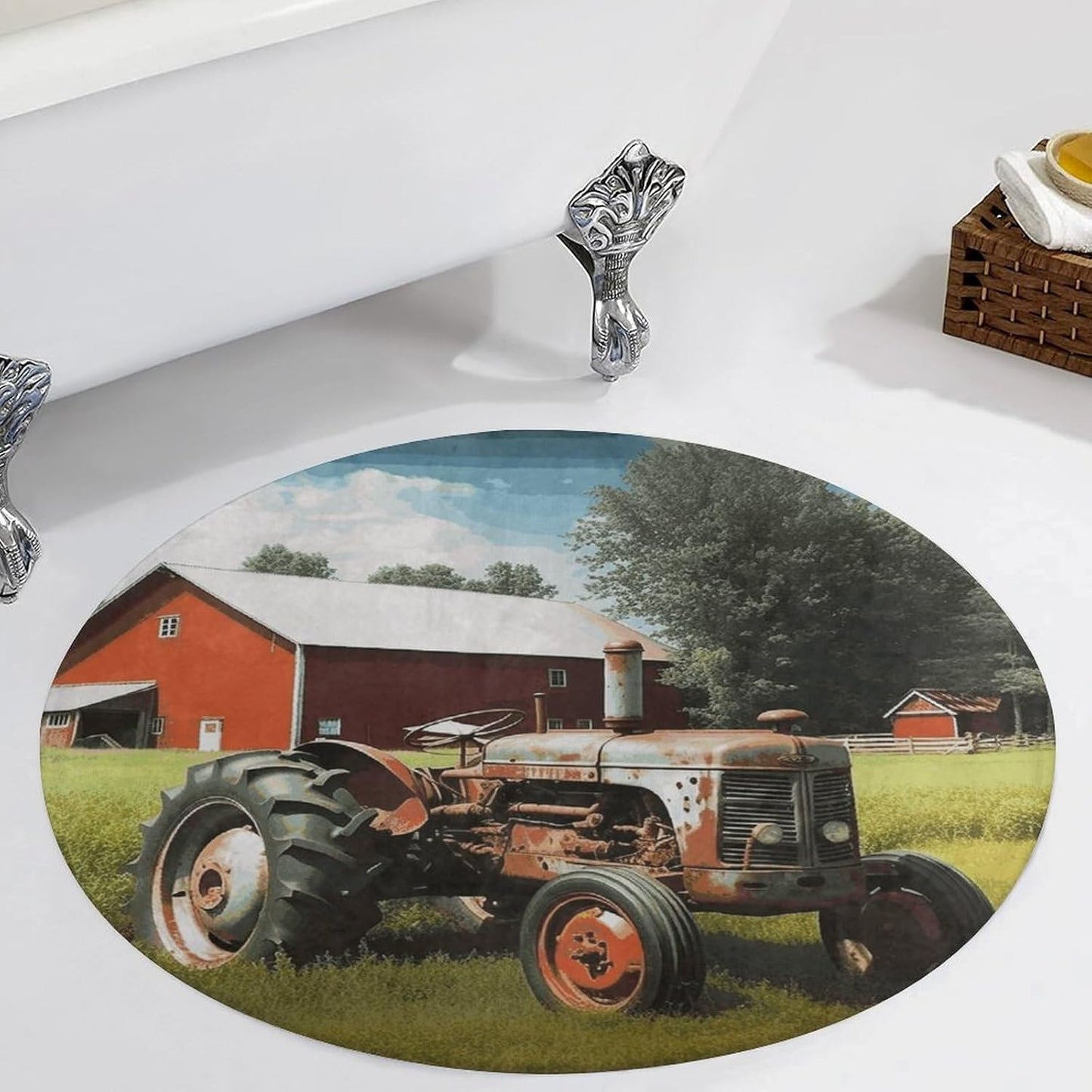 Company Farm Tractor Circle Rug Retro Luxury Coral Velvet Floor Mat Non Slip Soft Indoor Floor Carpet Comfy Thickened Area Rugs Modern Aesthetic Minimalist Carpets for Home Decor