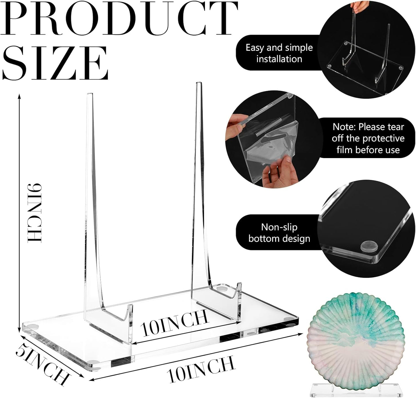 RattanView 2 Pcs Acrylic Book Stand, Clear Easel Stand for Display, Acrylic Plate Picture Frame Display Holder for Picture Book Decorative Plate Platter Photo(10 x 5 x 9 Inch)