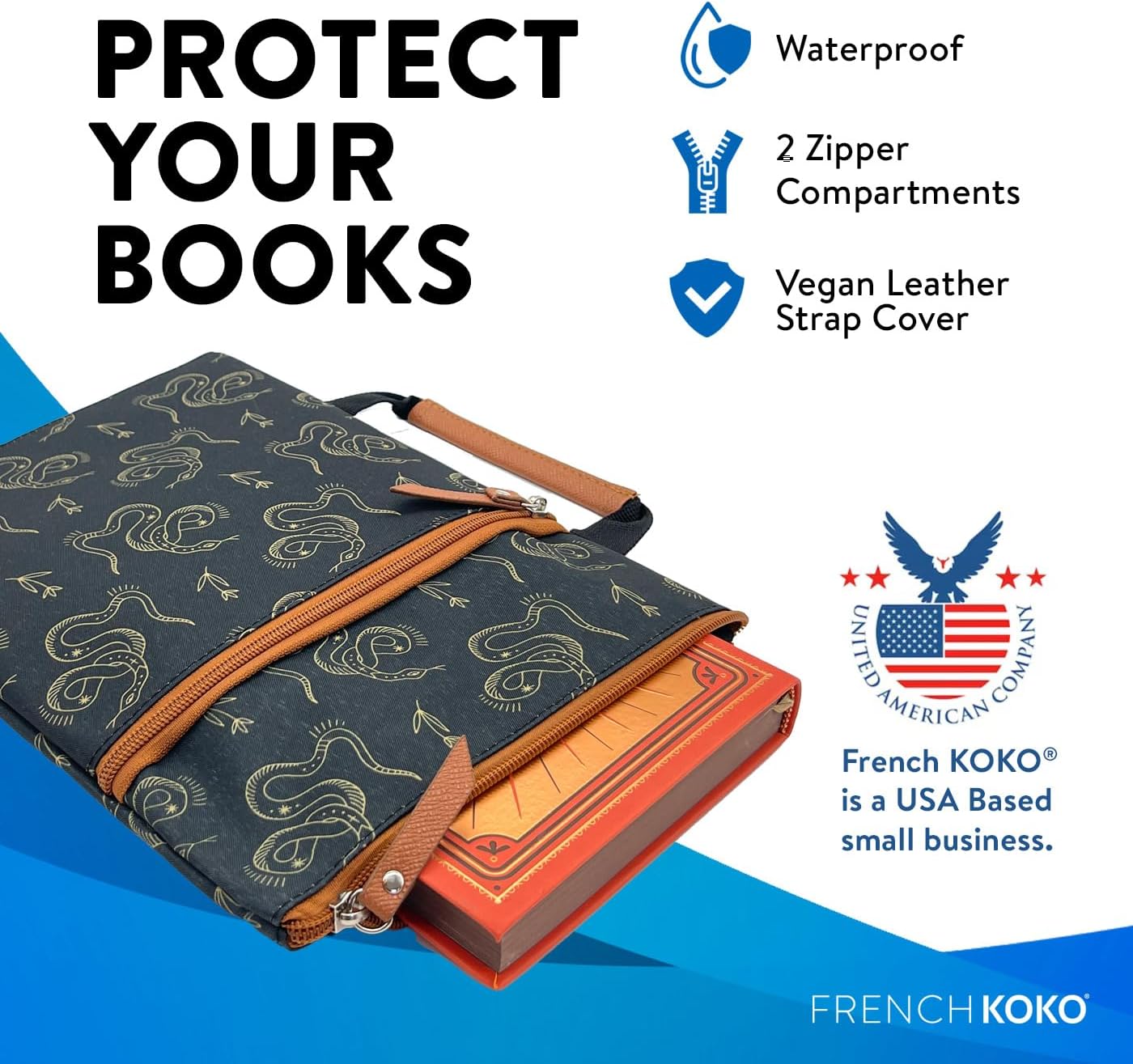 French KOKO 3-Piece Waterproof Book Sleeve Cover, Book Protector Case Travel Bible Cover Romantasy Dark Academia Dragons Carrying Fantasy Novel Reader Gift Goth Gothic Book Lover Gifts