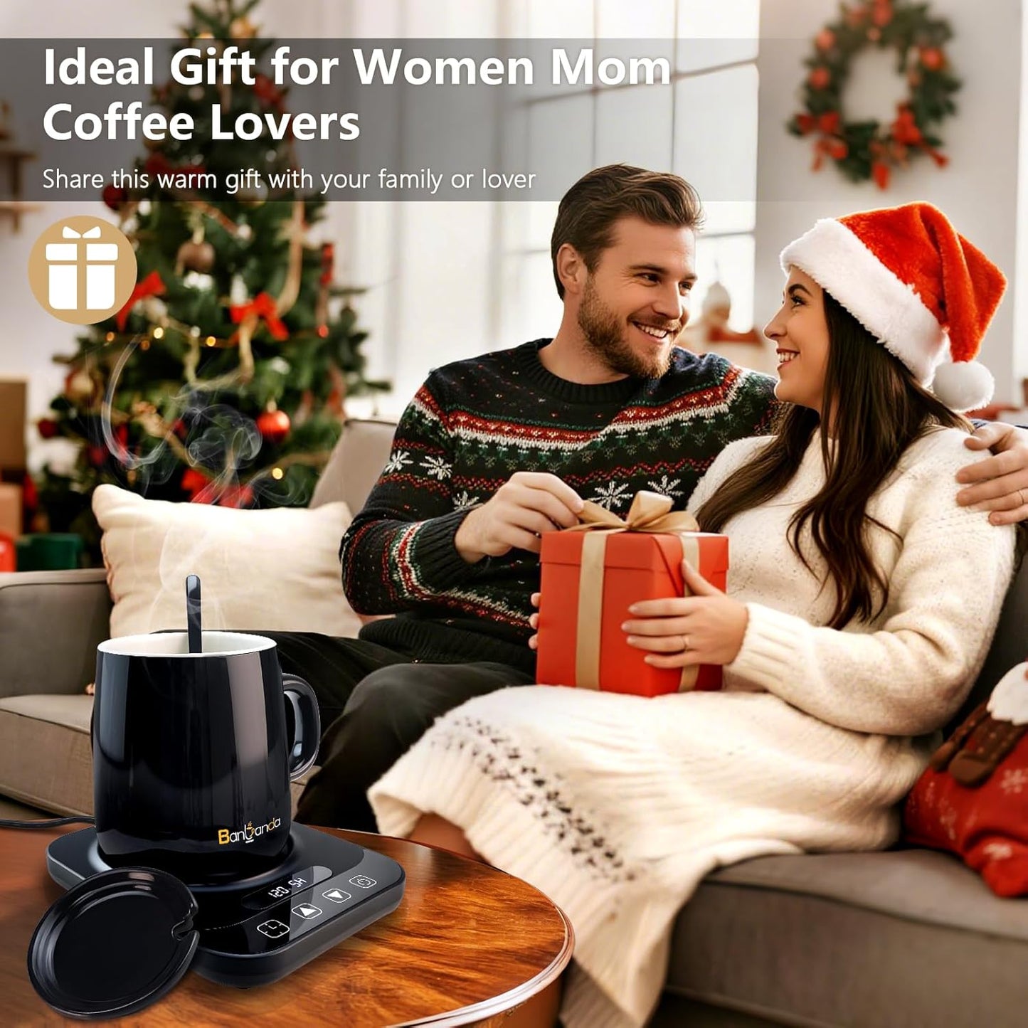 Coffee Mug Warmer Set for Gift: 36W Electric Smart Coffee Cup Warmer with 12 Mode Timer for Desk, Black 9 Mode Temperature Control Display Coffee Warmer Set Gift for Women Mom Men Coffee Lover, 14oz