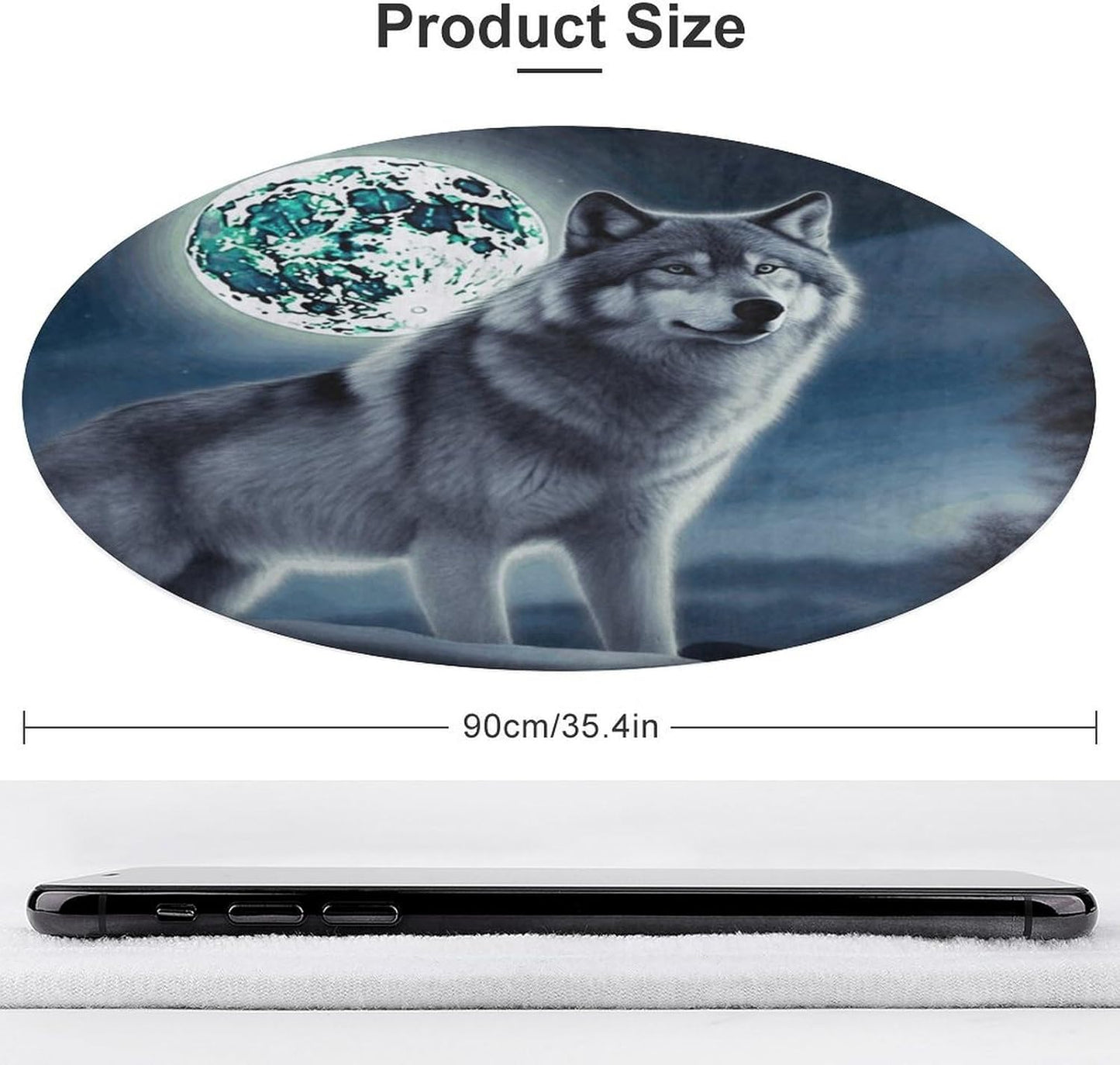 Wolf Under Moon Circle Rug Retro Luxury Coral Velvet Floor Mat Non Slip Soft Indoor Floor Carpet Comfy Thickened Area Rugs Modern Aesthetic Minimalist Carpets for Home Decor