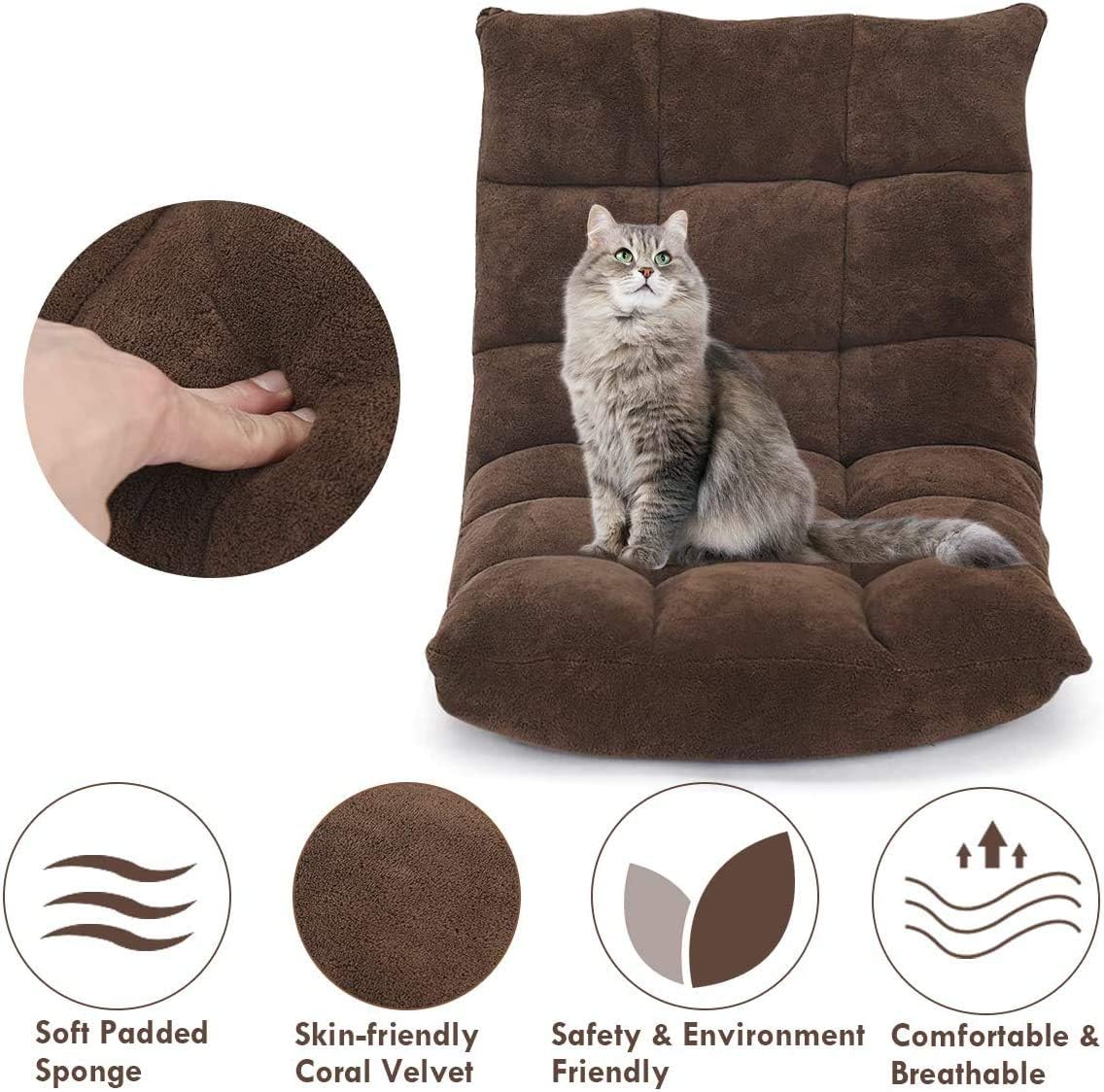 FANTASK 14-Position Floor Sofa, Folding Memory Foam Chair w/Comfy Cushions & Study Steel Frame, Angle Adjustable Couch Sofa for Reading, Gaming, Meditating (Coffee)