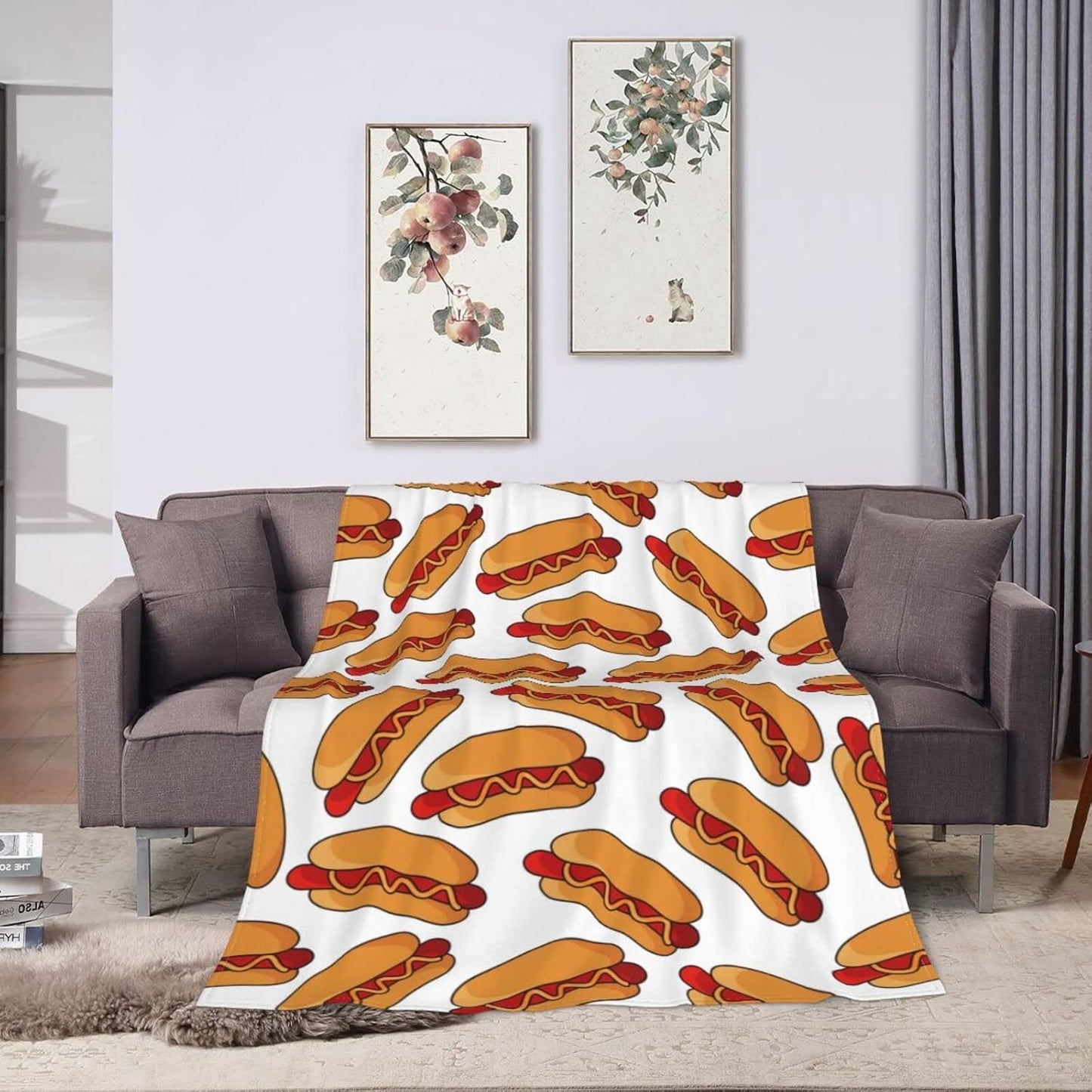 Hot Dog Food Throw Blanket Super Soft Warm Bed Blankets for Couch Bedroom Sofa Office Car, All Season Cozy Flannel Plush Blanket for Girls Boys Adults, 60"X50"
