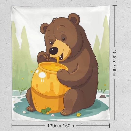 FodPand Bear Eats Honey Tapestry Anti-fading Wall Tapestry with Installation Kit Backdrop Banner Multipurpose Aesthetic Tapestries Boho Wall Art Hanging Decorative Blanket 50"x60"