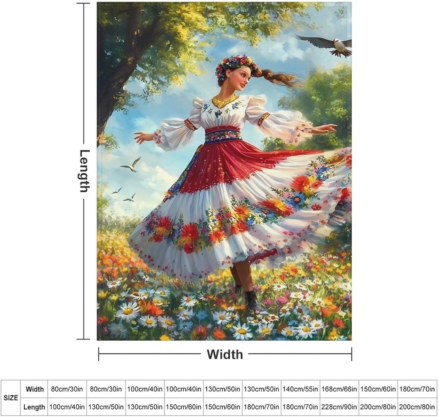 Ukrainian Woman Flower Field Throw Blanket for Couch Bed Plush Cozy Fuzzy Flannel Blanket for All Season 60"x80"