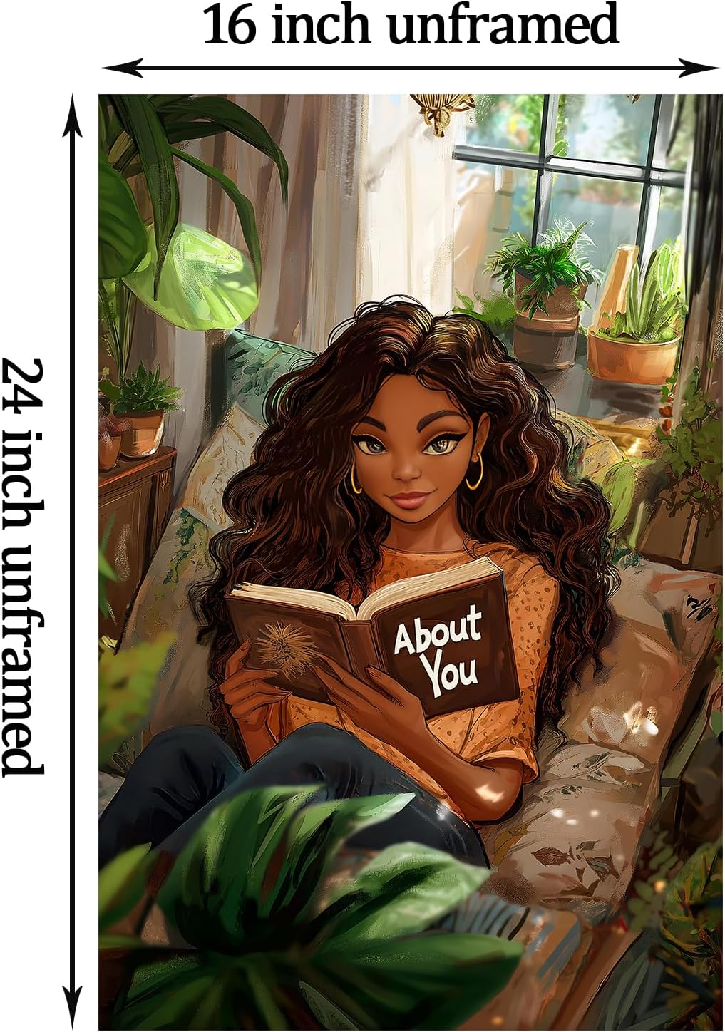 Black Girl Reading Books Canvas Wall Art For Aesthetic Women Painting Black People Boho Wall Art Boho Canvas African American Prints Woman Reading Pictures African Girl Posters 16x24inch Frameless