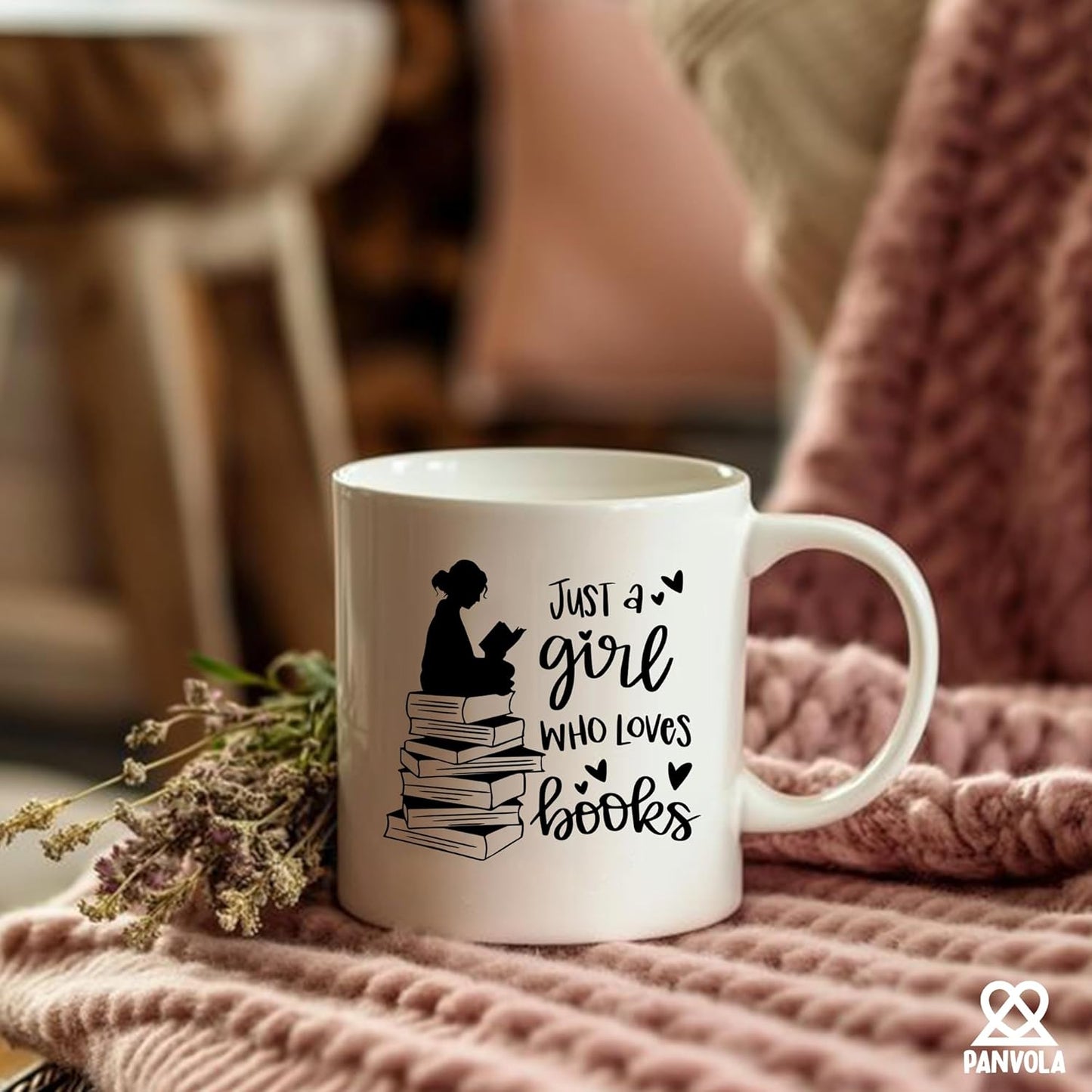 Panvola Just A Girl Who Loves Books Book Lover Gift For Woman Reader Librarian Mug Bookworm Bibliophile Novelty Drinkware Coffee Ceramic Cup 11 oz White (11 oz)