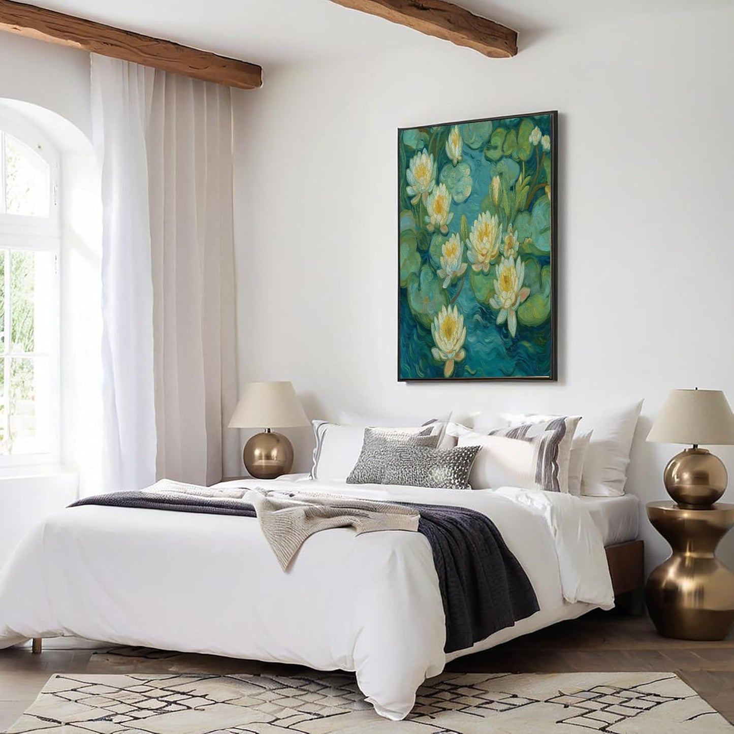 GDJSMIN Oil Painting Style Wall Art, Yellow Water Lily Plant Poster for Reading Room Living Room Decor 12x 16 inch Unframed