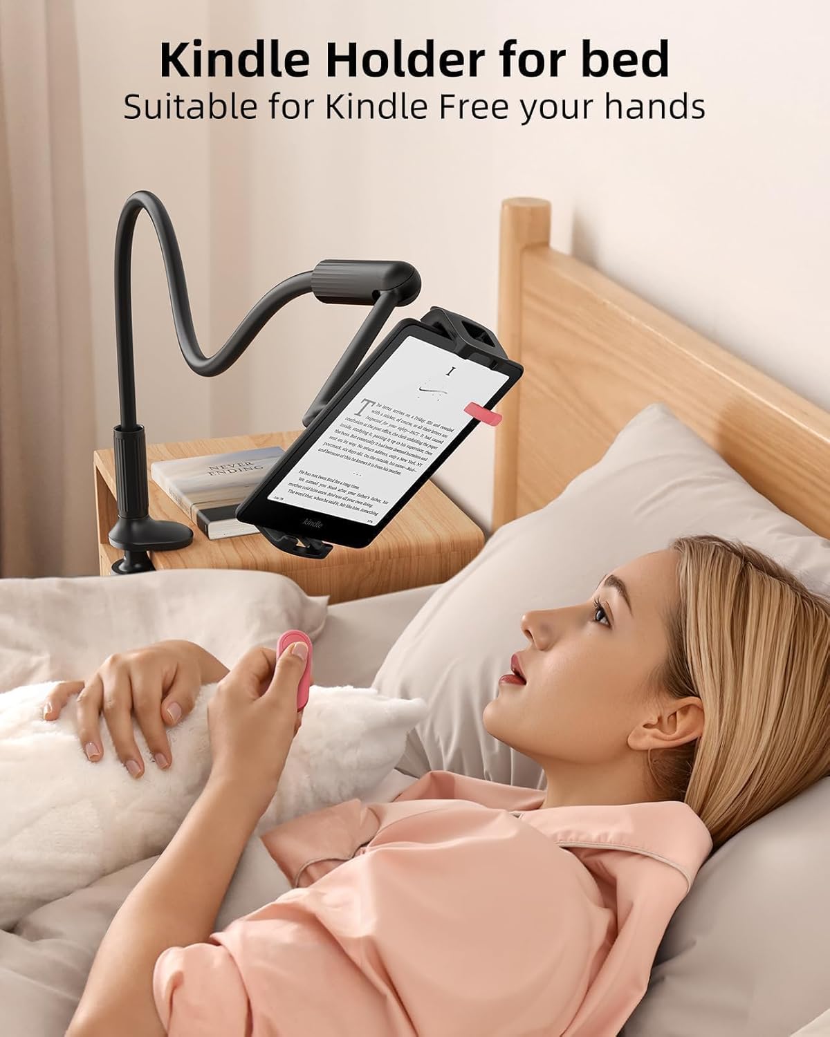 SAIJI 47" Gooseneck Kindle Holder, Tablet Holder for Bed with Upgraded Base, iPad Stand with Flexible Lazy Arm, Compatible with iPad mini Pro Air, Kindle, Galaxy or Other 4.7-11" Device (Black)