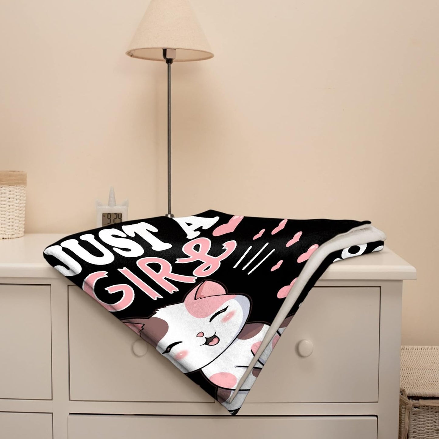 Cat Blanket Plush Gift for Kids Women Comfy Throw-Just A Girl Who Loves Cats-Soft Lightweight Kawaii Kitten Quilt Cozy Sheet Cute Animals Flannel Blankets for Halloween Couch Chair-40x50 Inches