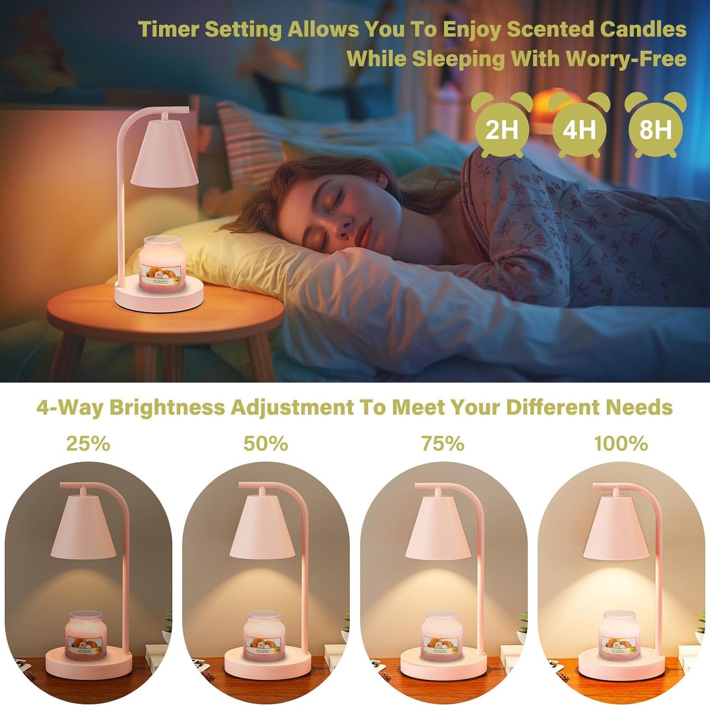 Pink Candle Warmer Lamp - with Timer & Dimmer, Cozy for Women Mom, Modern Home Decor House Warming Gifts Wax Melt Warmer for Scented Jar Candles