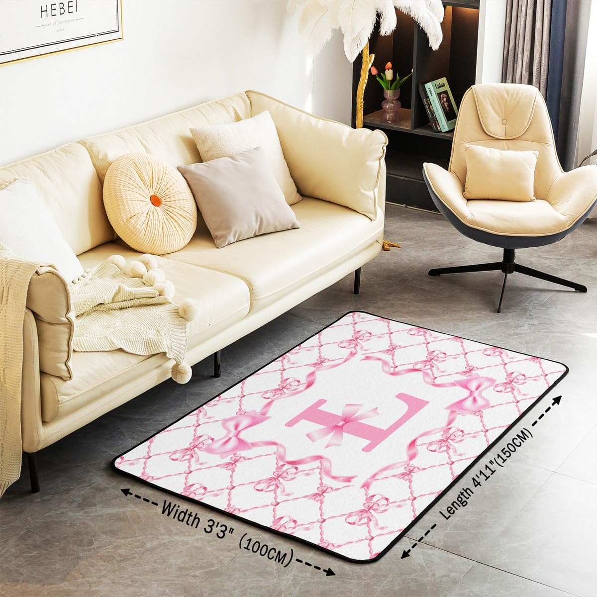 Erosebridal Kids Bowknot Area Rug 4'11" x 3'3" for Girls Initial Letter L Carpet for Mom/Daughter/Sister/Girlfriend Pink Bow Indoor Floor Mat