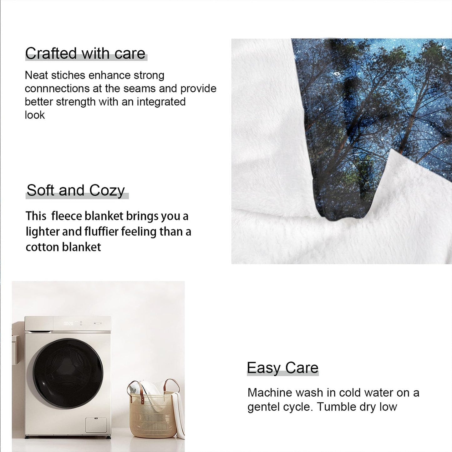 Soft Cozy Fleece Throw Blanket for Couch, Starry Night Galaxy Forest Trees,50x60 Inches
