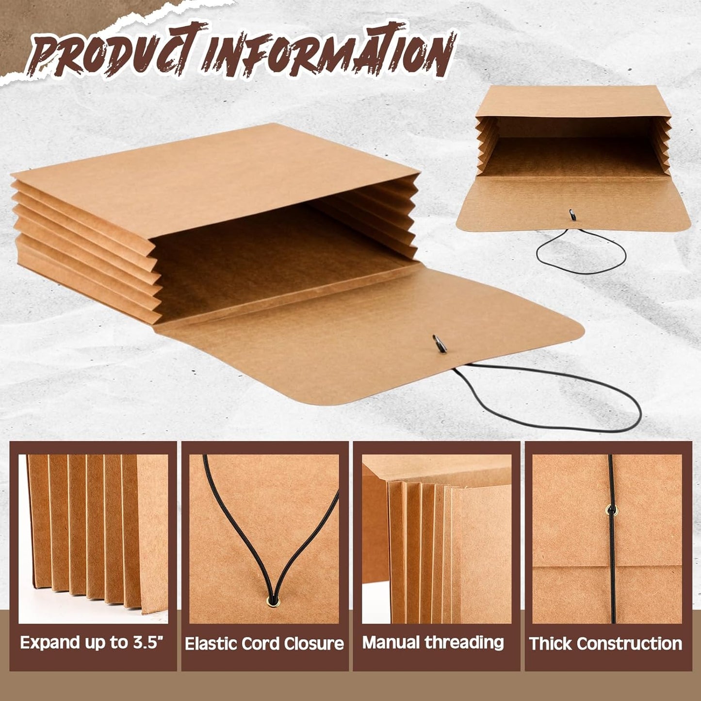 Handepo 20 Pack 11.8x9.5in Expanding File Wallet with Flap and Cord Closure, Letter Size Expanding File Folder Pocket 3.5'' Expansion Kraft Color Document Organizer for Office Supplies, Home