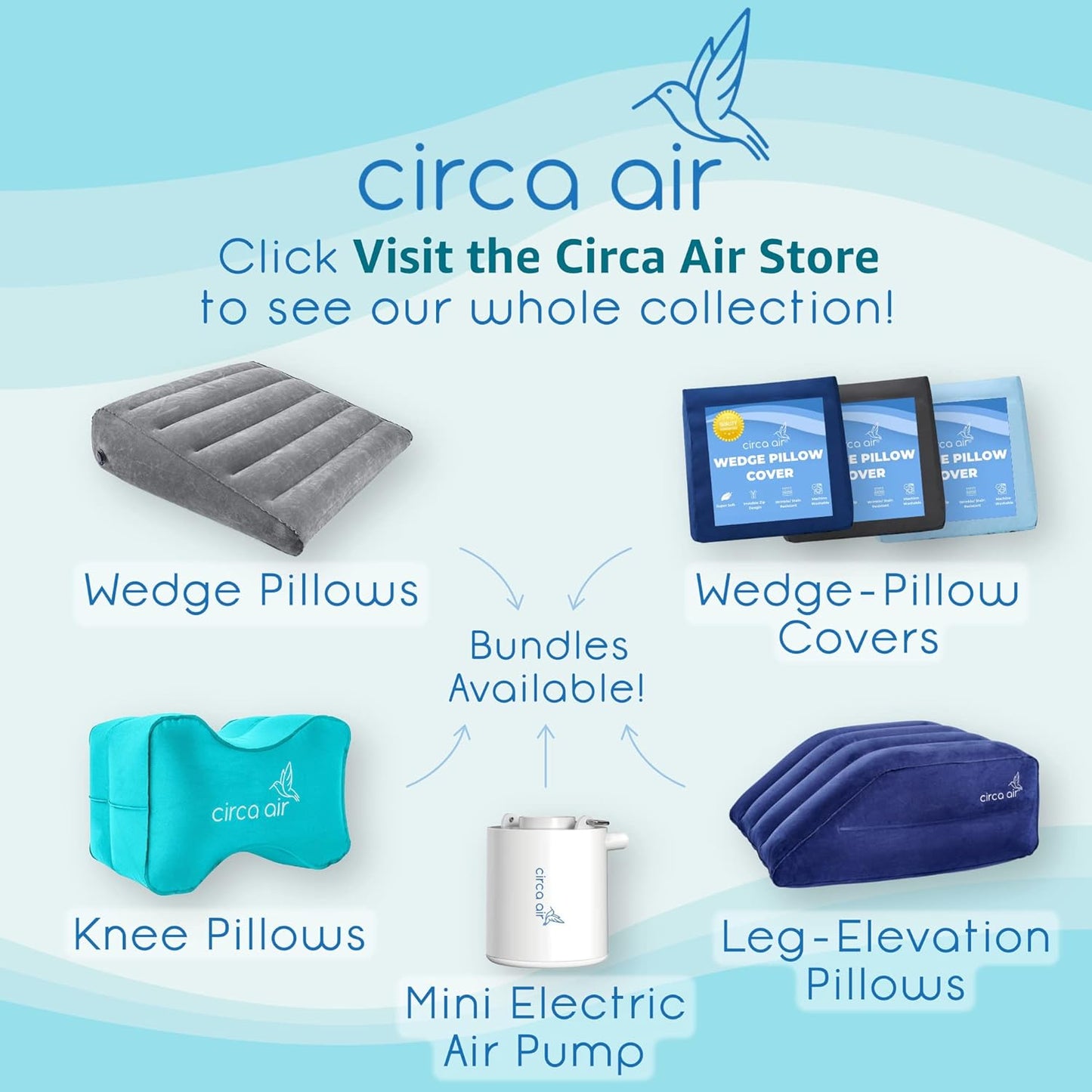 Circa Air Inflatable Wedge Pillow for Traveling - Travel Wedge Pillows for Sleeping in Bed, Acid Reflux, Sleep Apnea, Snoring for Back, Knee, Leg Elevation and Side Sleepers, Blow up Cushion