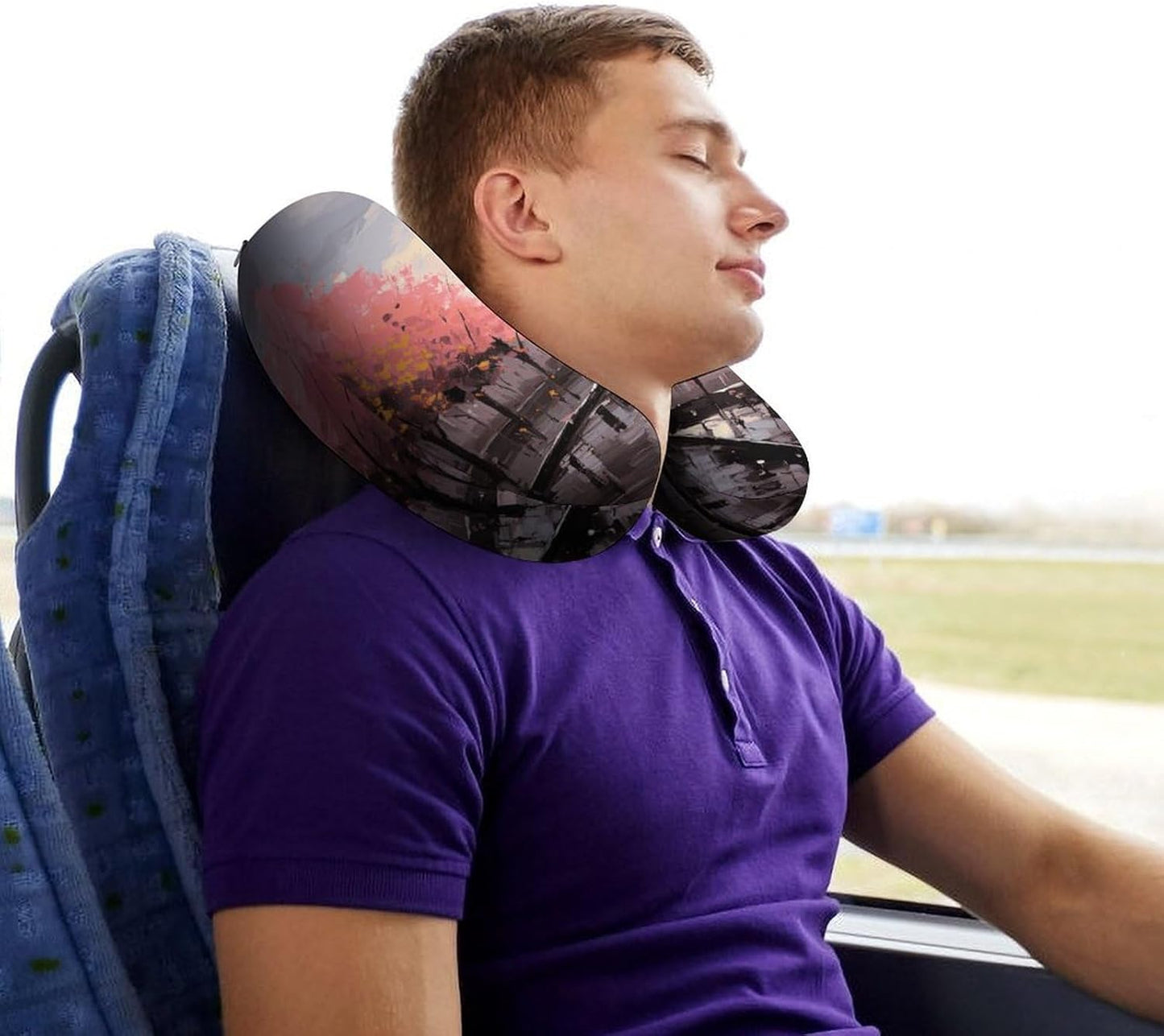 Oil Painting Paris Eiffel Tower Neck Pillow Memory Foam U Shaped Pillows Portable Pillows for Shoulder Travel Head Support Pillow with Concealed Zipper for Airplane Car Home Office