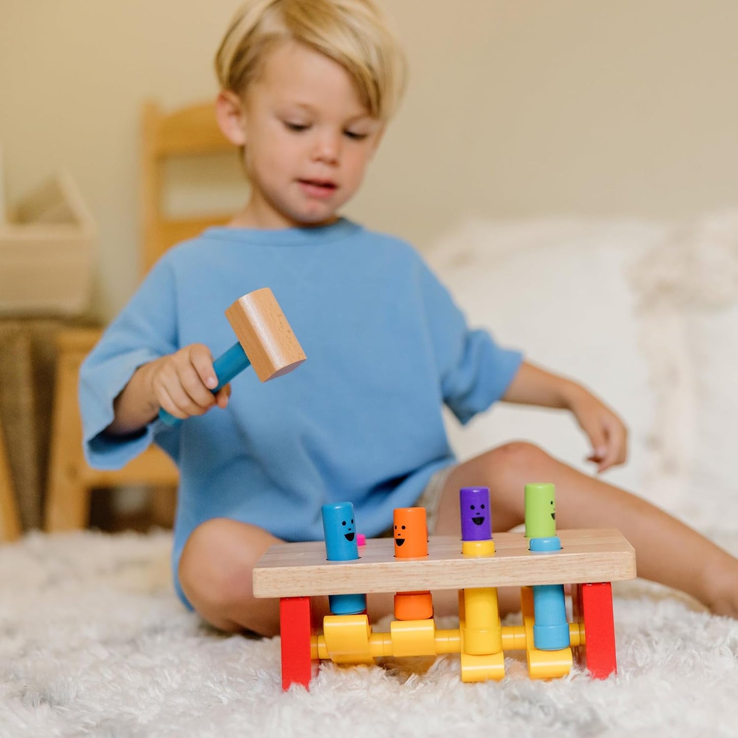 Melissa & Doug Deluxe Pounding Bench Wooden Preschool Learning Toy with Mallet