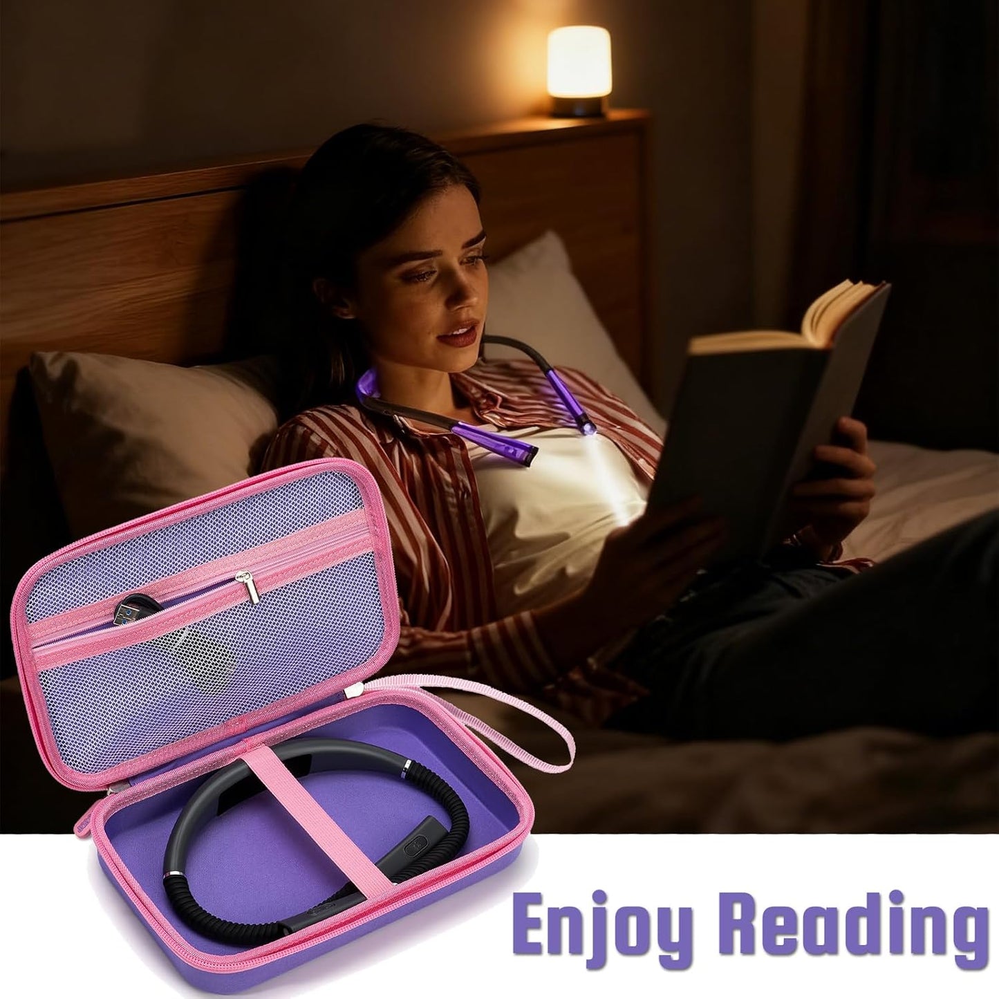Case for Glocusent Vekkia LITOM LEDGLE TAKKUI TSINGREE Reading Light, Neck Book Light Carrying Box for Reading in Bed, LED Book Light Storage with Pocket for USB Cable (Case Only)- Purple